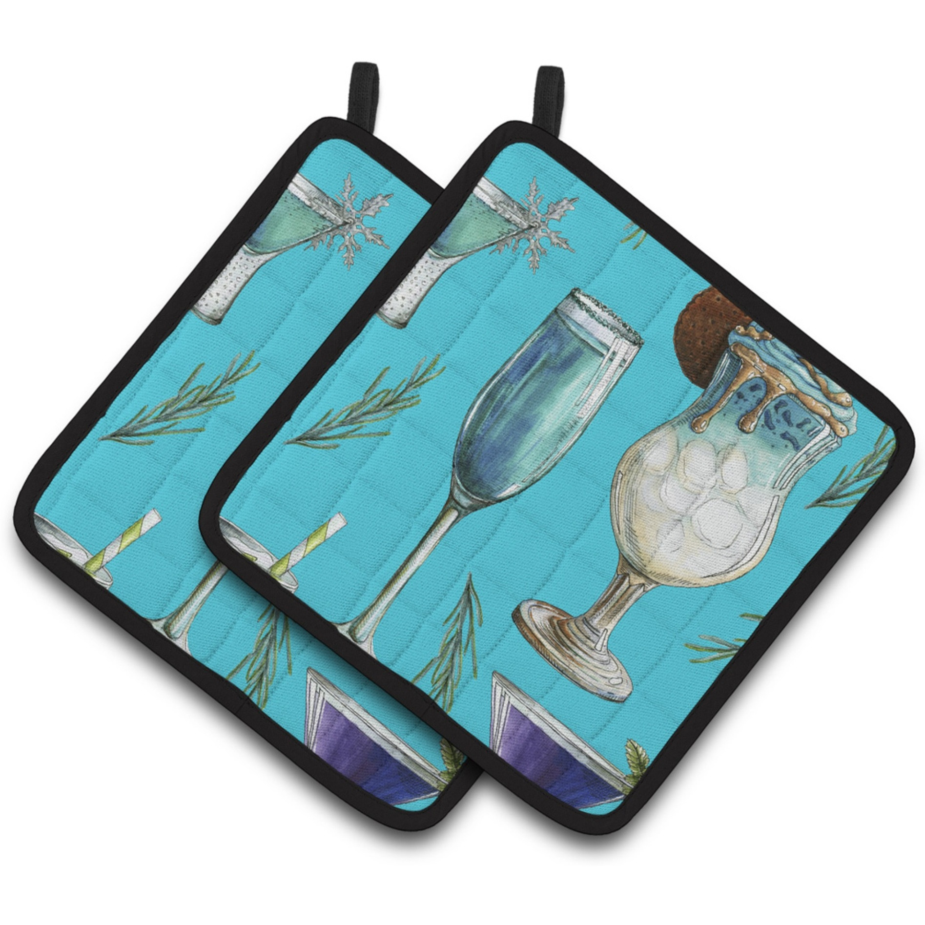 &quotCaroline's Treasures Drinks & Cocktails Blue Pair of Pot Holders, 7.5HX7.5W, Multicolor"