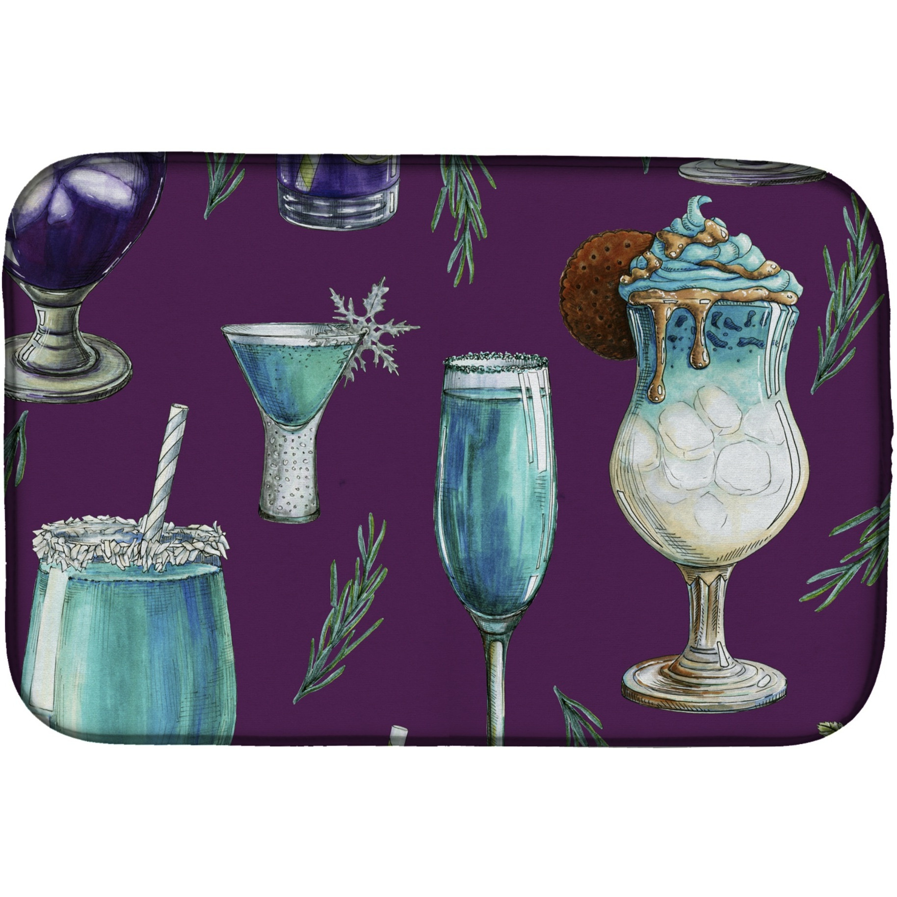 &quotCaroline's Treasures Drinks and Cocktails Purple Dish Drying Mat, 14"" x 21"""