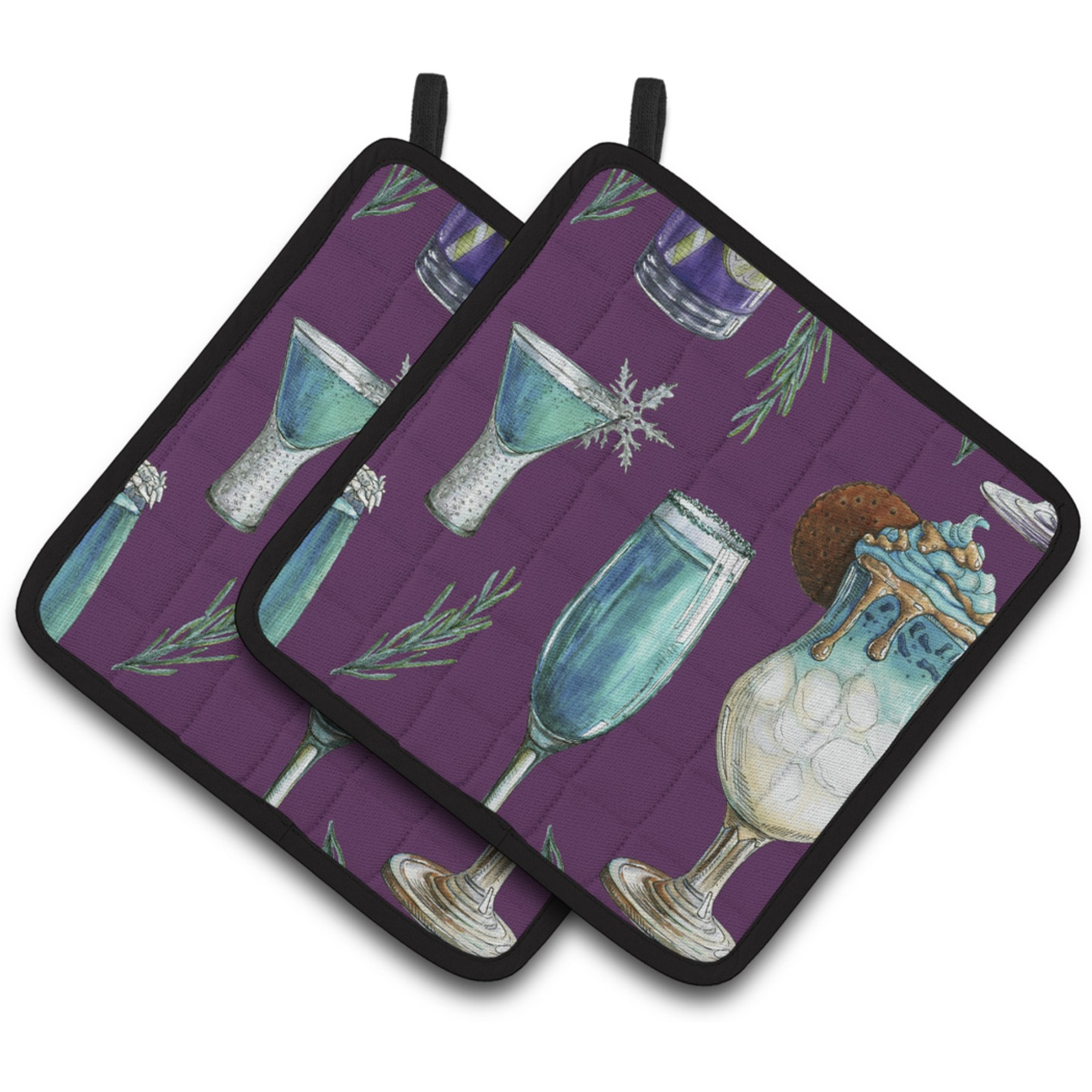 &quotCaroline's Treasures Drinks & Cocktails Purple Pair of Pot Holders, 7.5HX7.5W, Multicolor"
