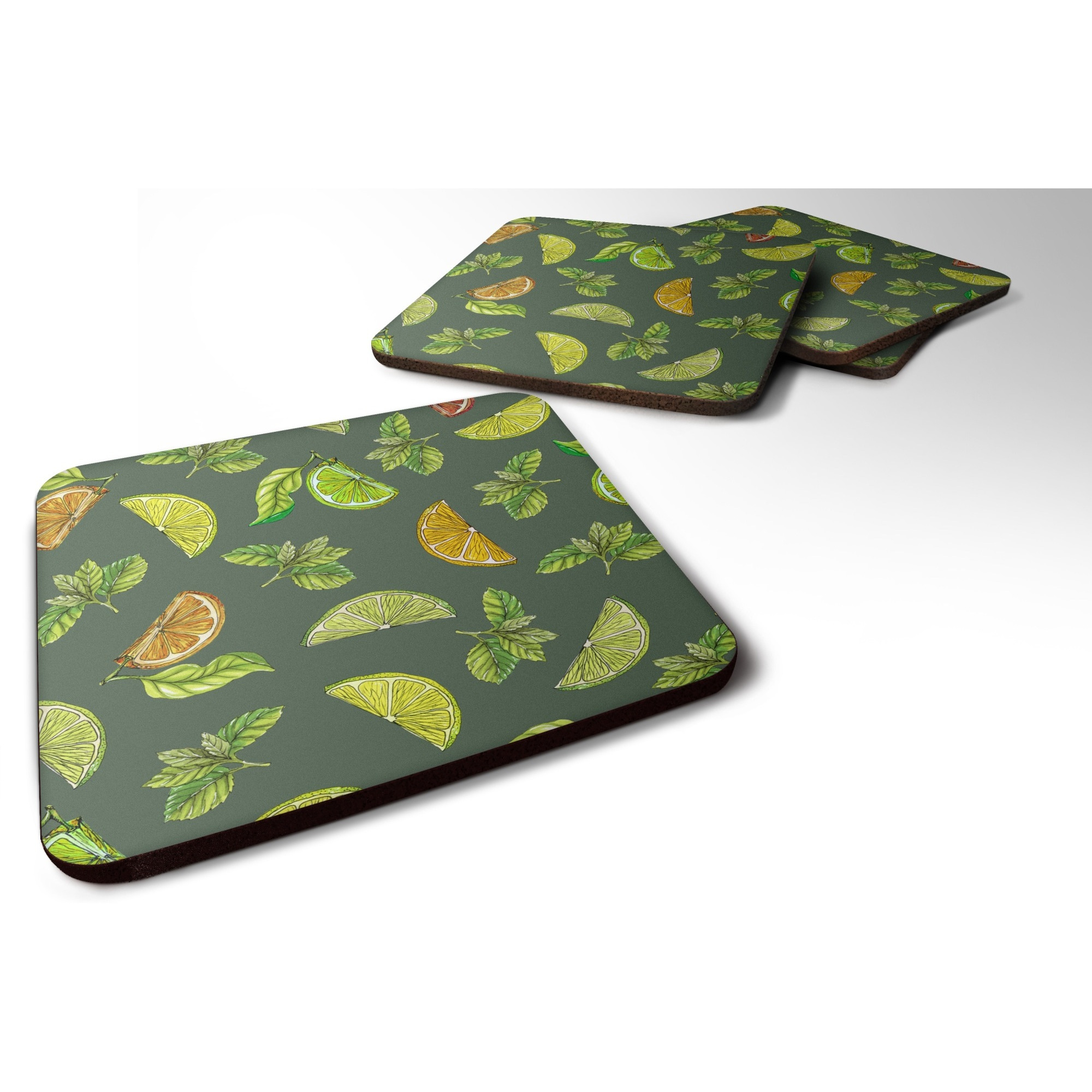 &quotCaroline's Treasures Lemons, Limes & Oranges Foam Coaster Set of 4, 3.5, Multicolor"
