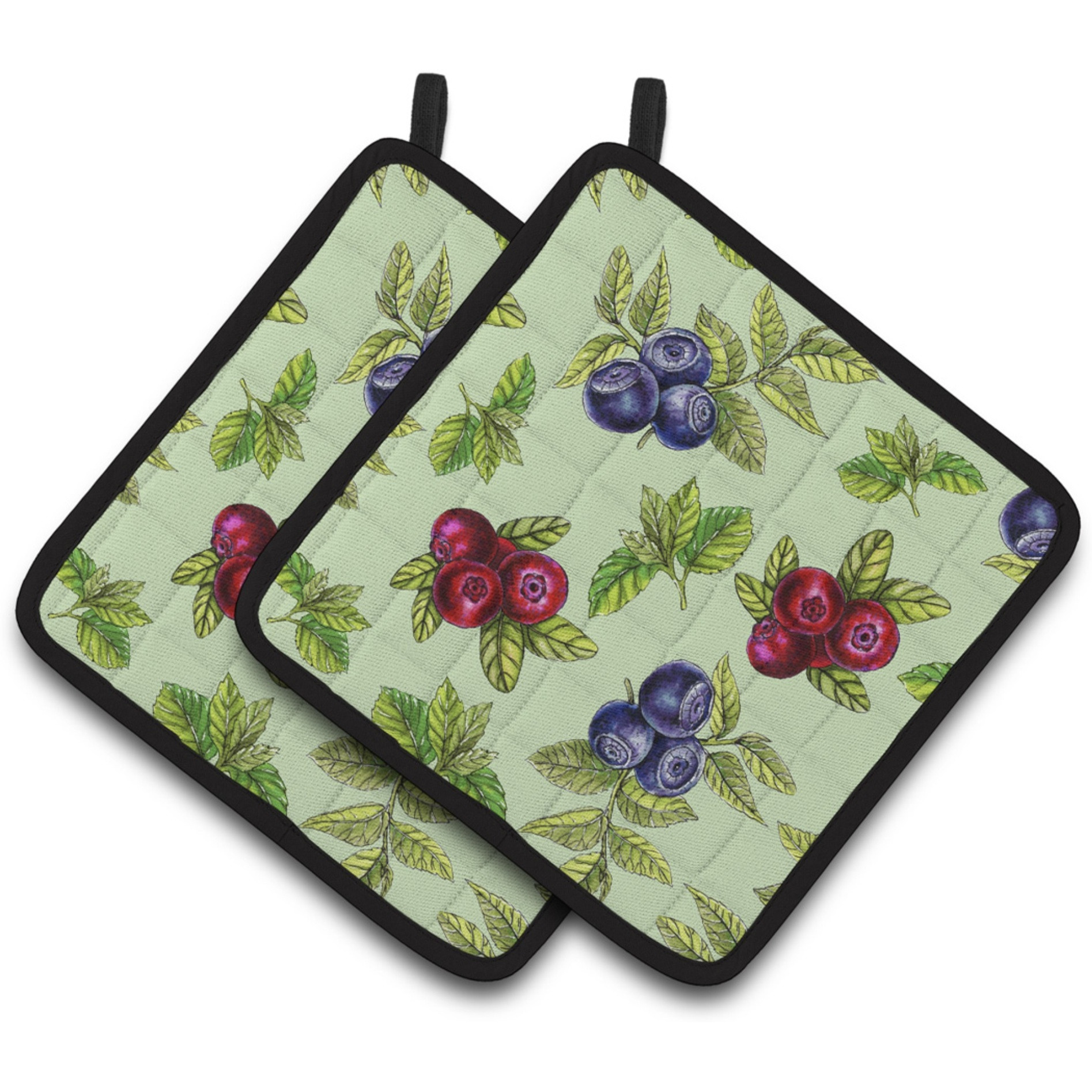 &quotCaroline's Treasures Berries In green Pair of Pot Holders, 7.5HX7.5W, Multicolor"