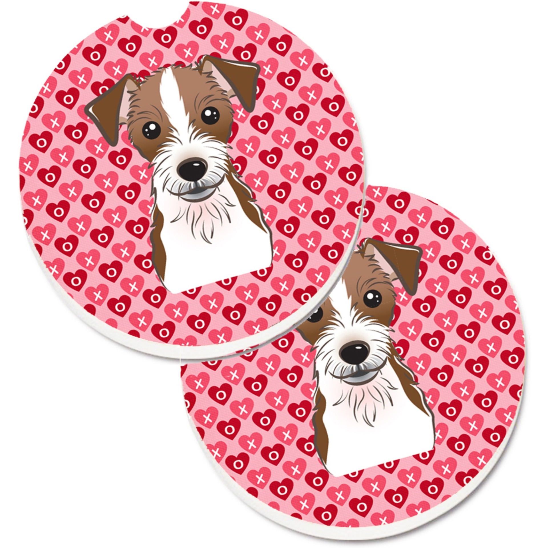 &quotCaroline's Treasures BB5272CARC Jack Russell Terrier Hearts Cup Holder Car Coasters (Set of 2), 2.56"", Multicolor"