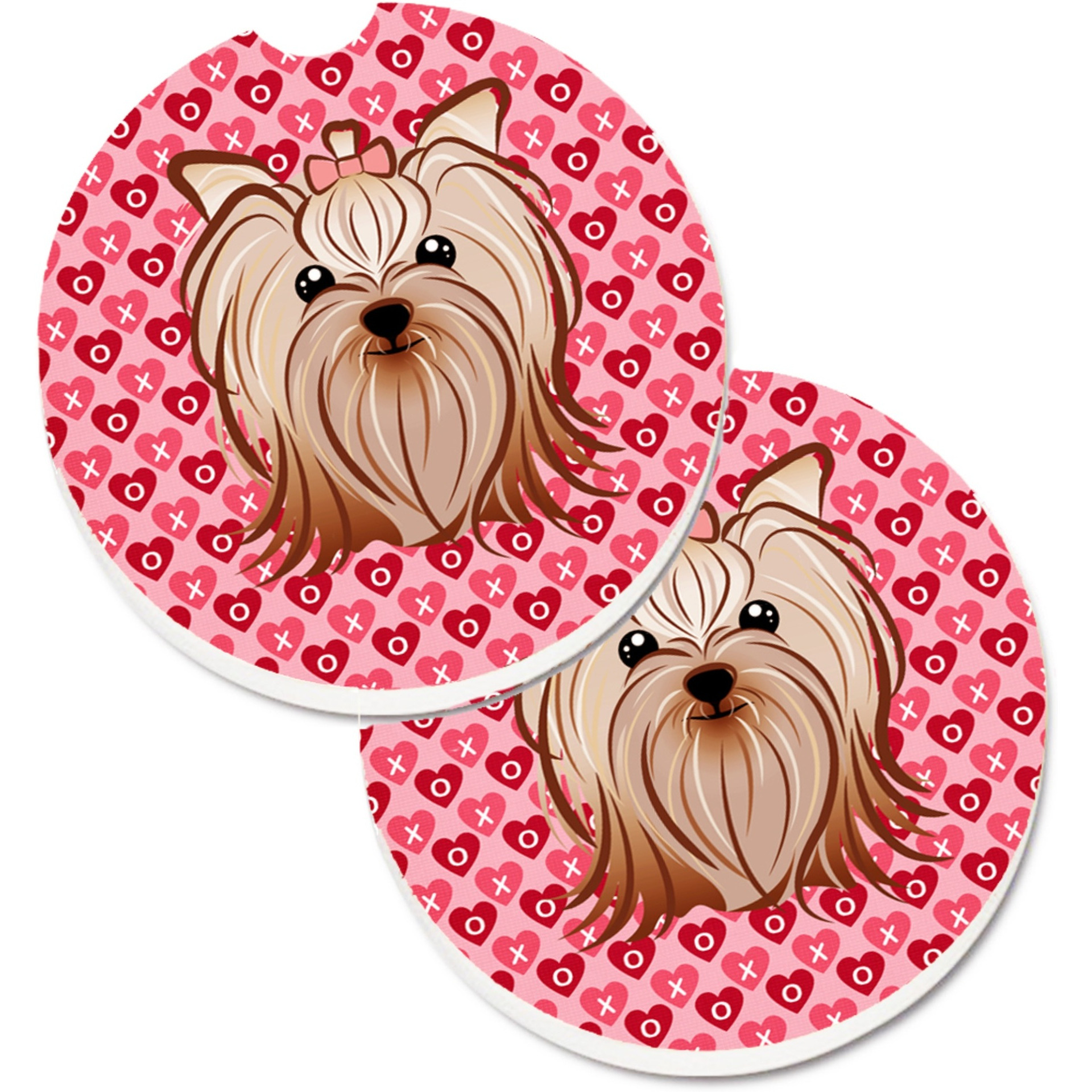 &quotCaroline's Treasures Yorkie Yorkishire Terrier Hearts Set of 2 Cup Holder Car Coasters, 2.56, Multicolor"