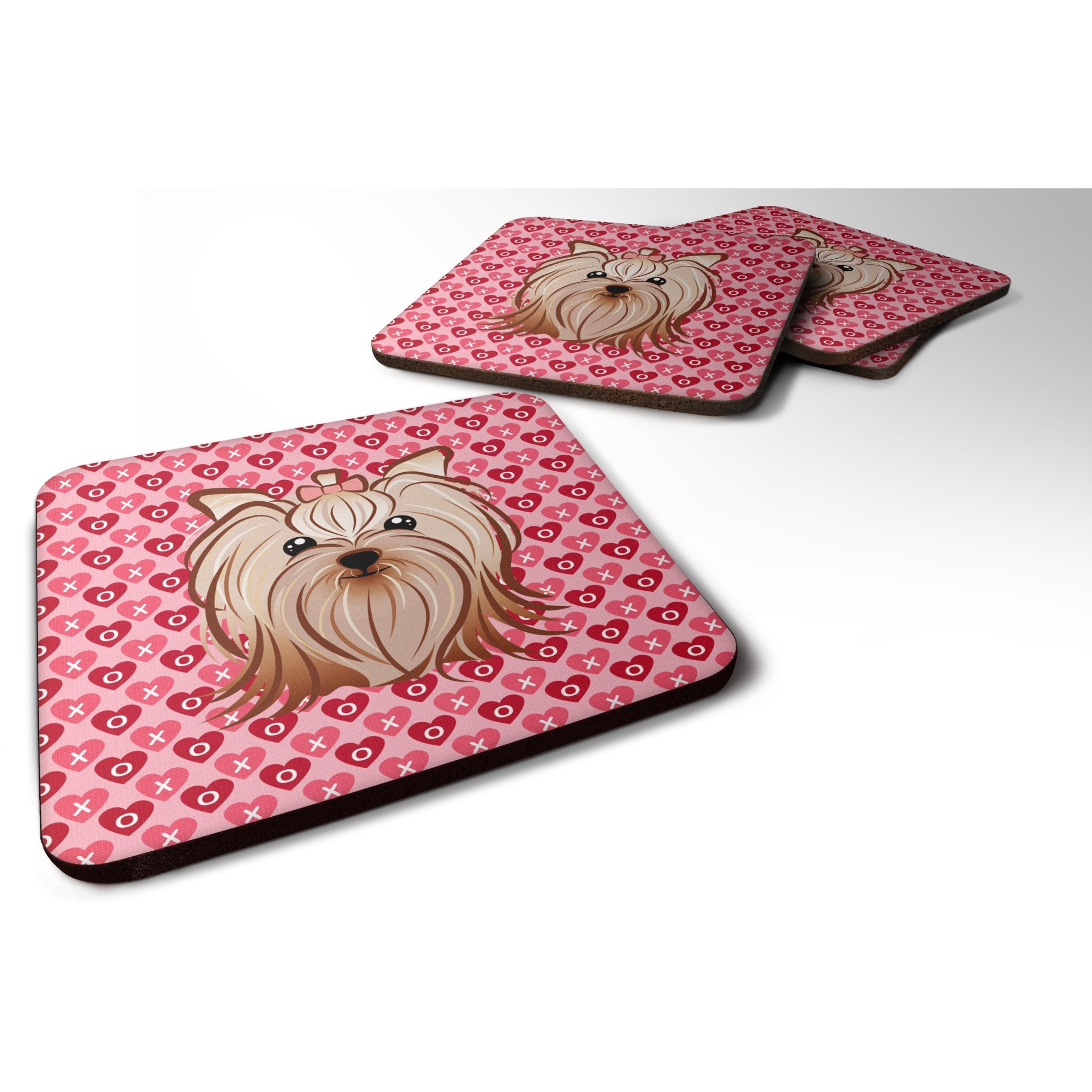 &quotCaroline's Treasures Yorkie Yorkishire Terrier Hearts Foam Coaster Set of 4, 3.5, Multicolor"