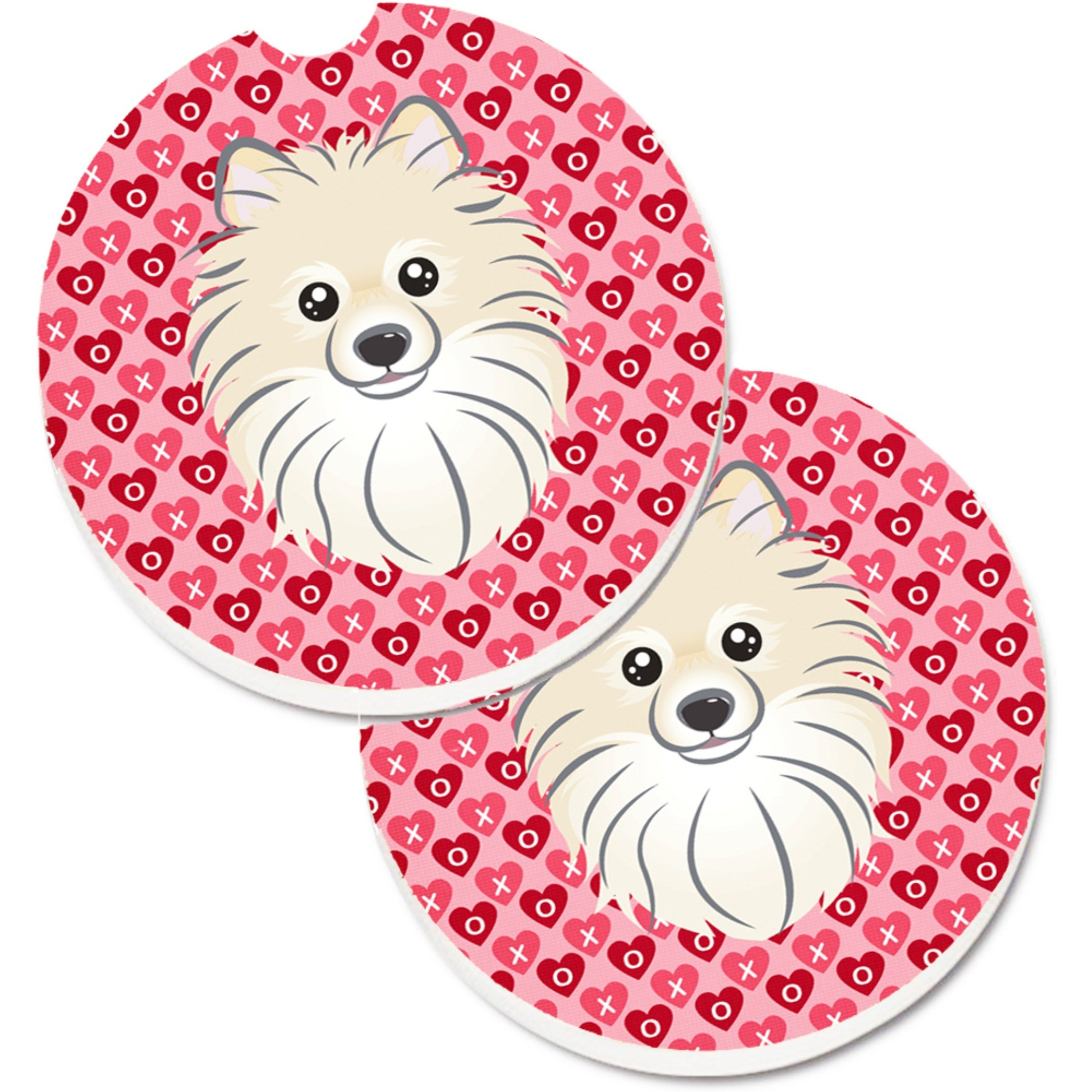 &quotCaroline's Treasures Pomeranian Hearts Set of 2 Cup Holder Car Coasters, 2.56, Multicolor"