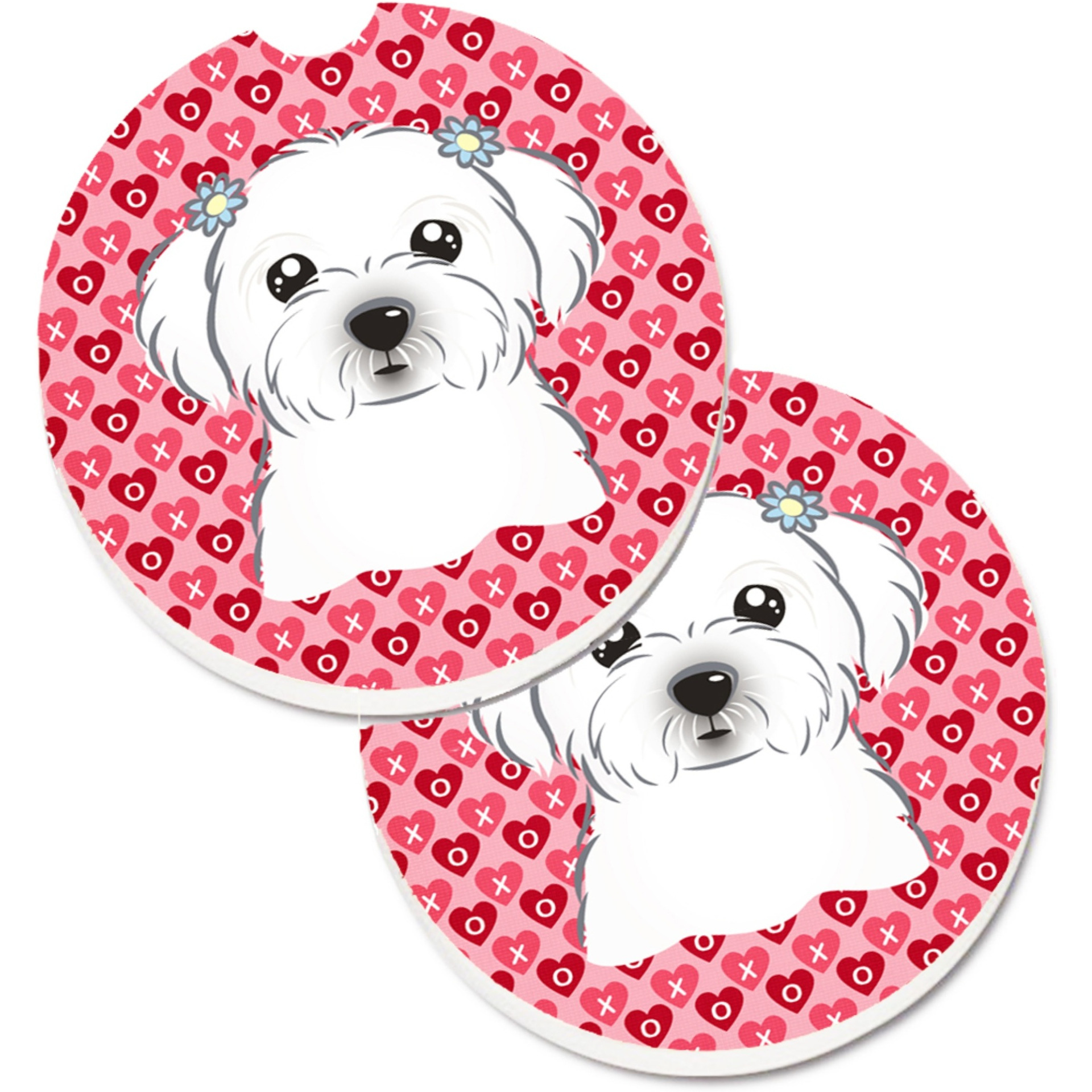 &quotCaroline's Treasures Maltese Hearts Set of 2 Cup Holder Car Coasters, 2.56, Multicolor"