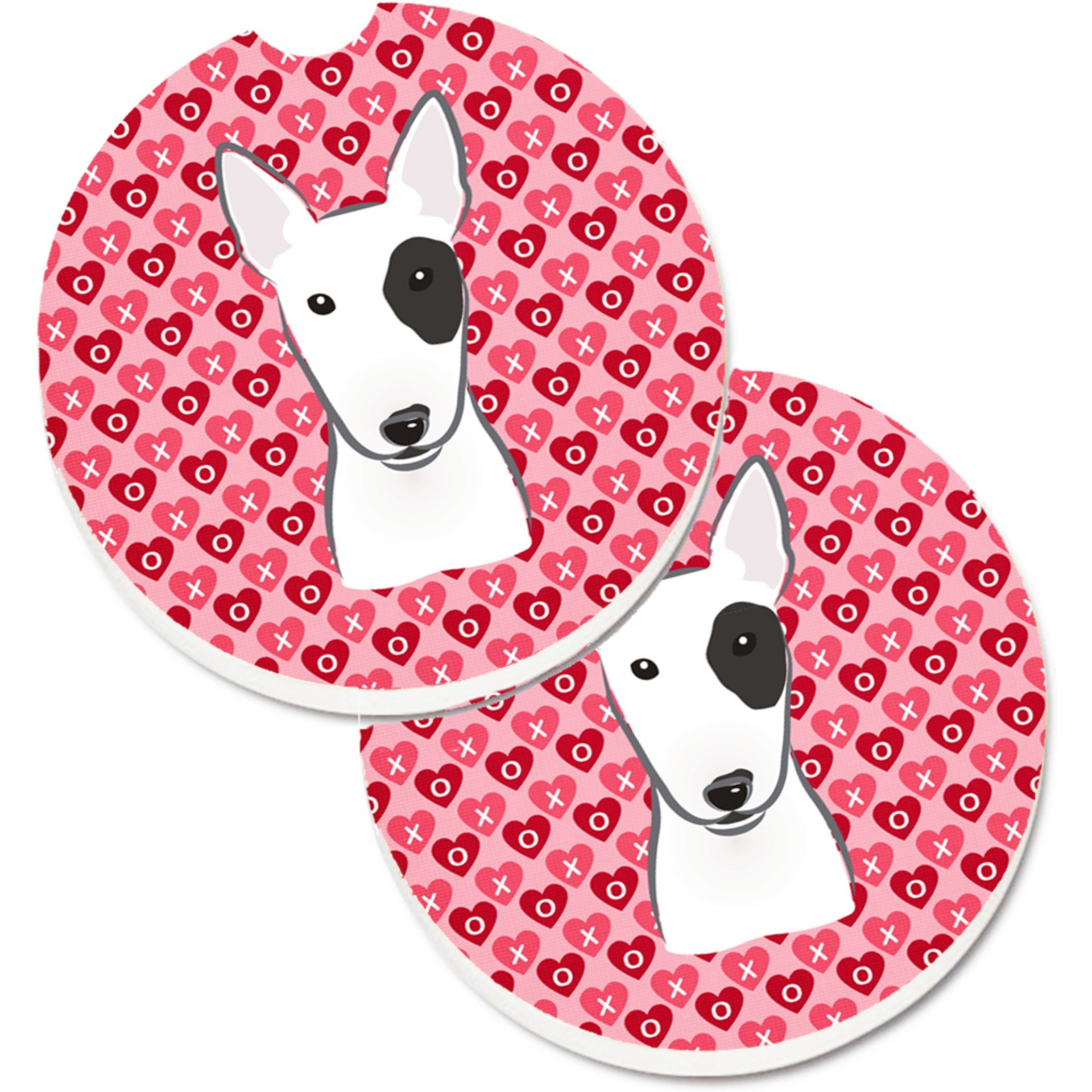 &quotCaroline's Treasures Bull Terrier Hearts Set of 2 Cup Holder Car Coasters, 2.56, Multicolor"