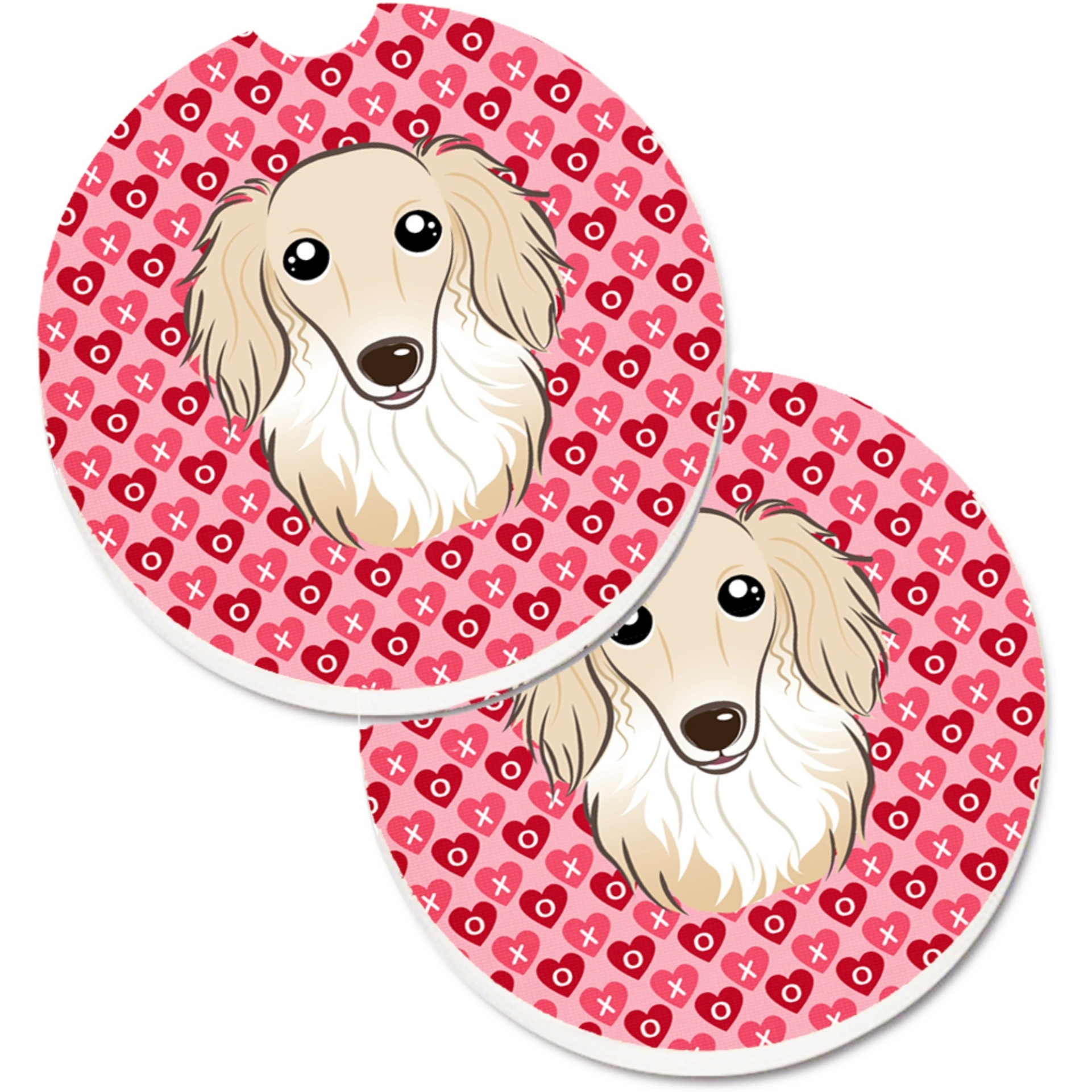 &quotCaroline's Treasures Longhair Creme Dachshund Hearts Set of 2 Cup Holder Car Coasters, 2.56, Multicolor"