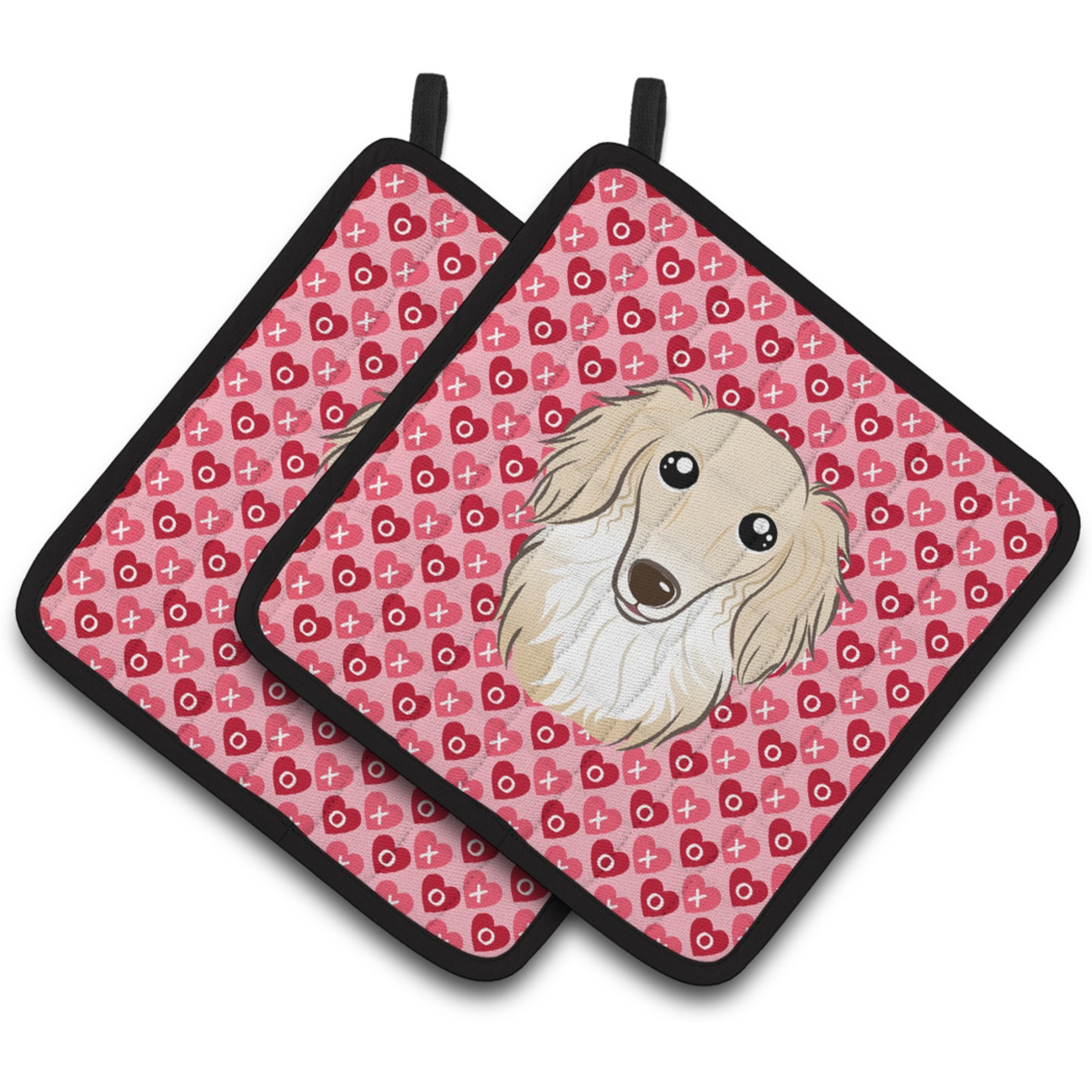 &quotCaroline's Treasures Longhair Creme Dachshund Hearts Pair of Pot Holders, 7.5HX7.5W, Multicolor"