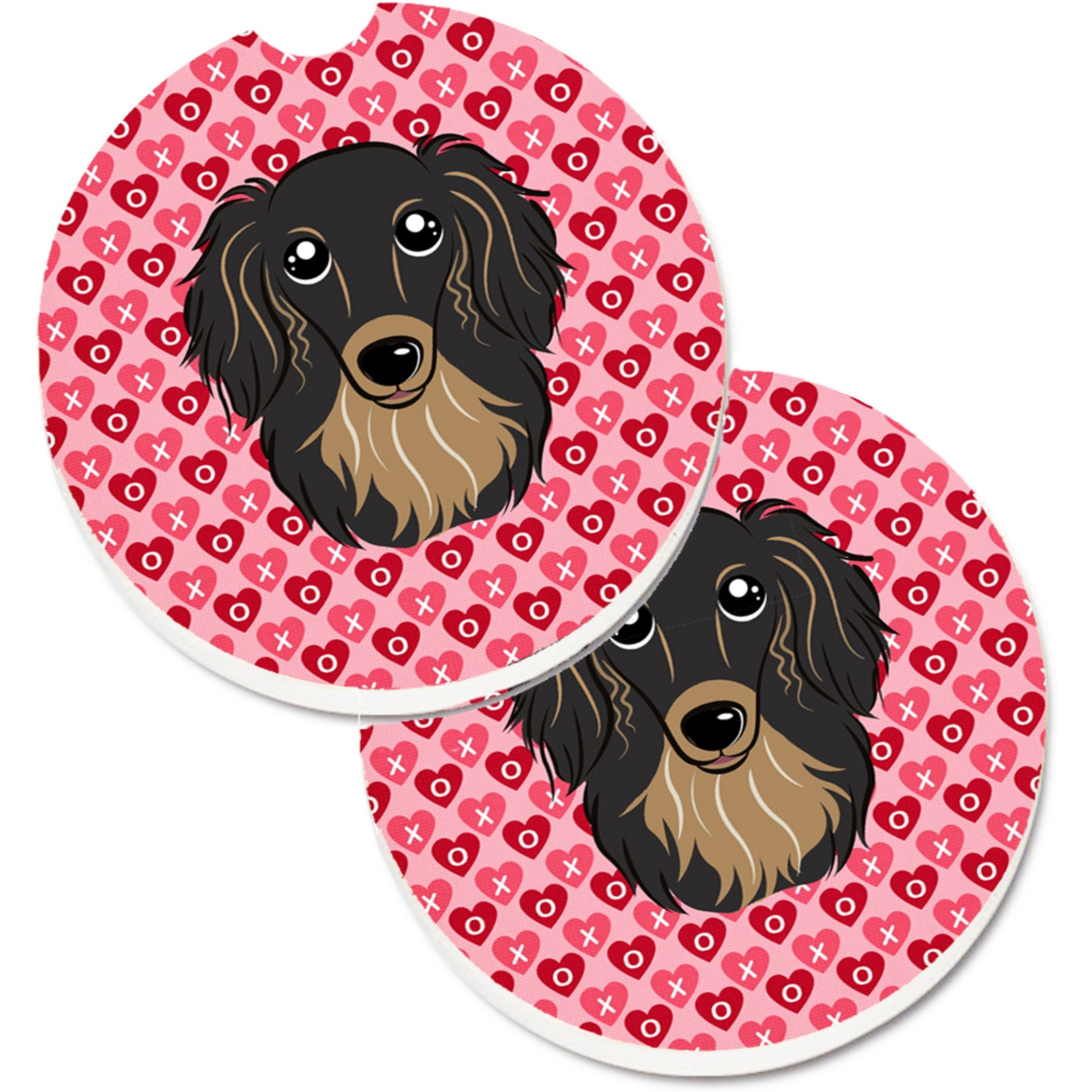 &quotCaroline's Treasures Longhair black & Tan Dachshund Hearts Set of 2 Cup Holder Car Coasters, 2.56, Multicolor"