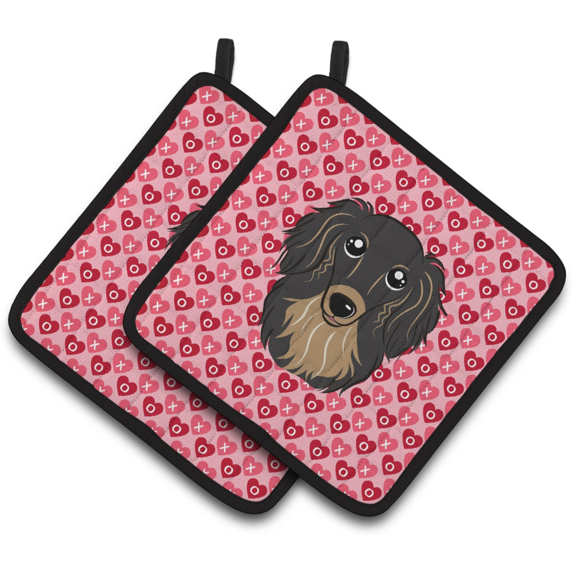 &quotCaroline's Treasures Longhair black & Tan Dachshund Hearts Pair of Pot Holders, 7.5HX7.5W, Multicolor"
