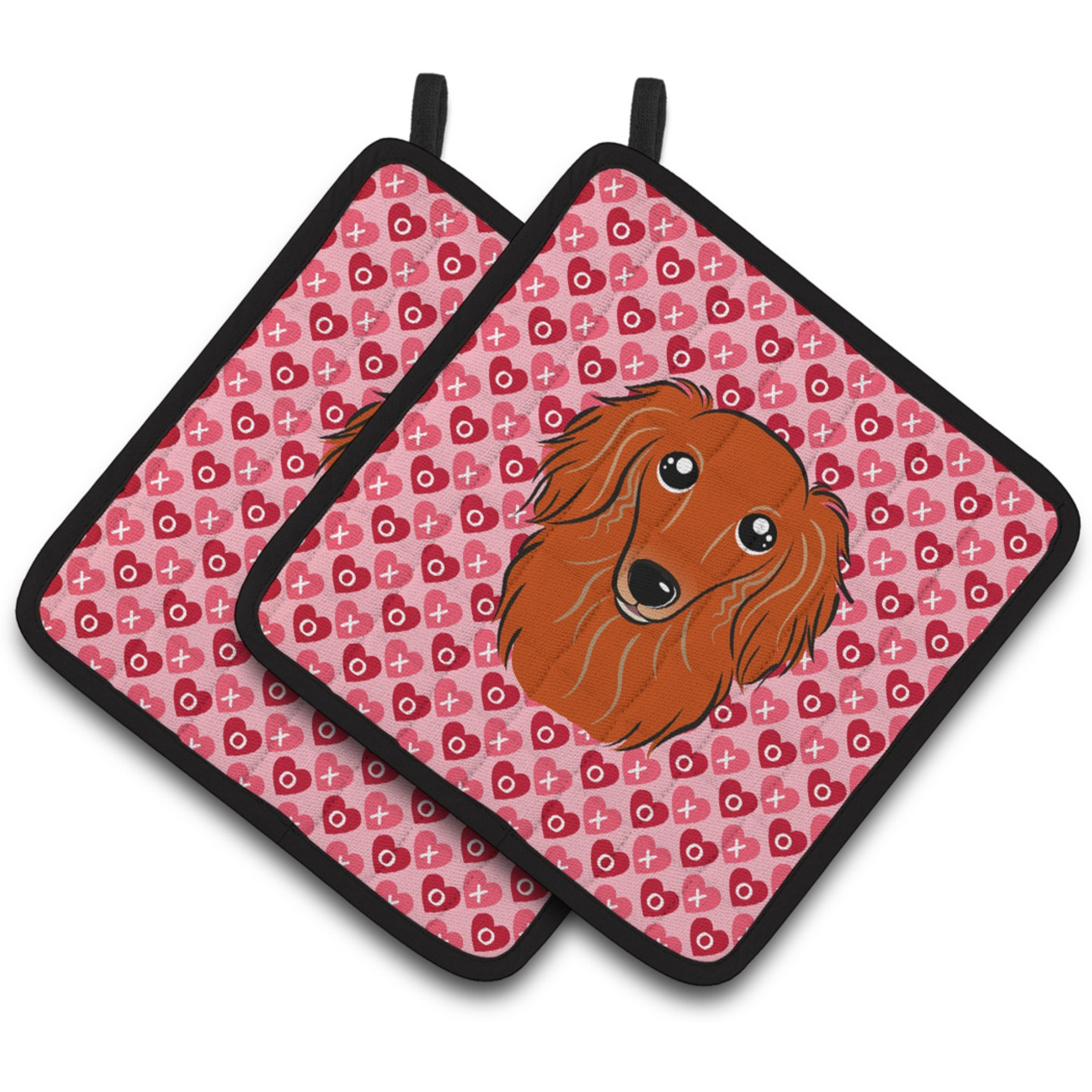 &quotCaroline's Treasures Longhair Red Dachshund Hearts Pair of Pot Holders, 7.5HX7.5W, Multicolor"
