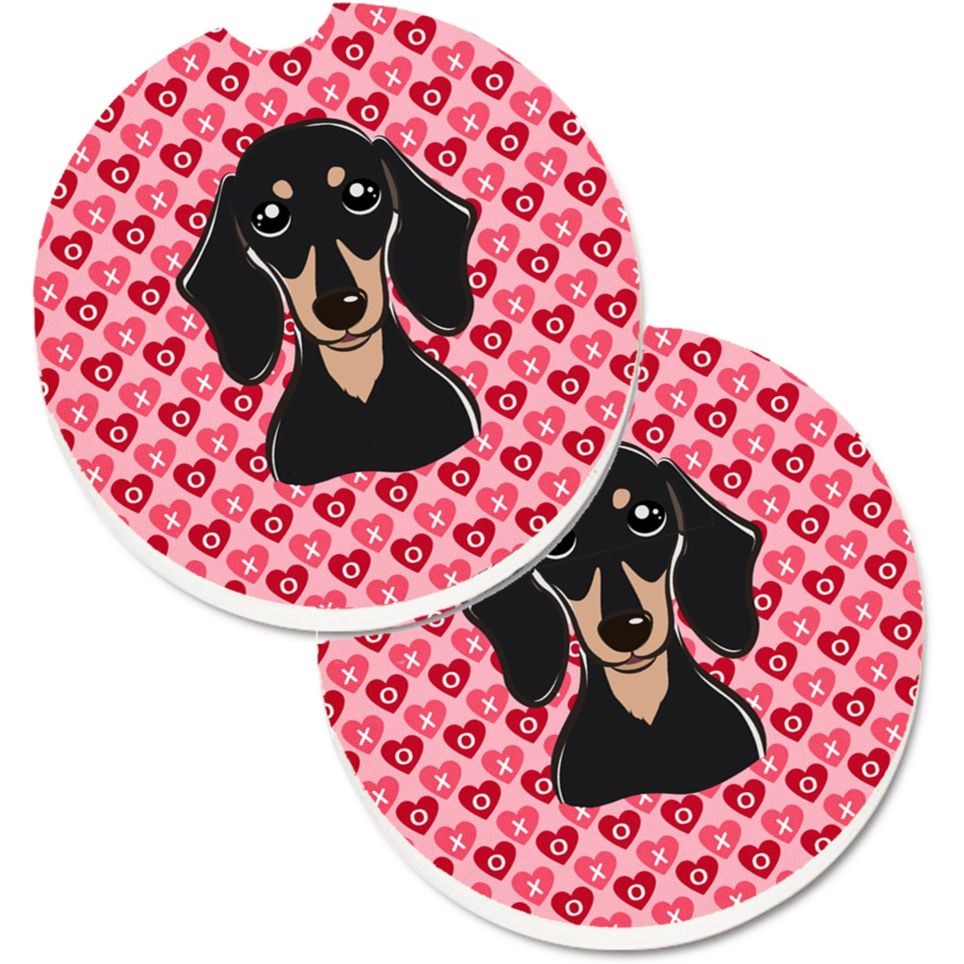 &quotCaroline's Treasures Smooth black & Tan Dachshund Hearts Set of 2 Cup Holder Car Coasters, 2.56, Multicolor"