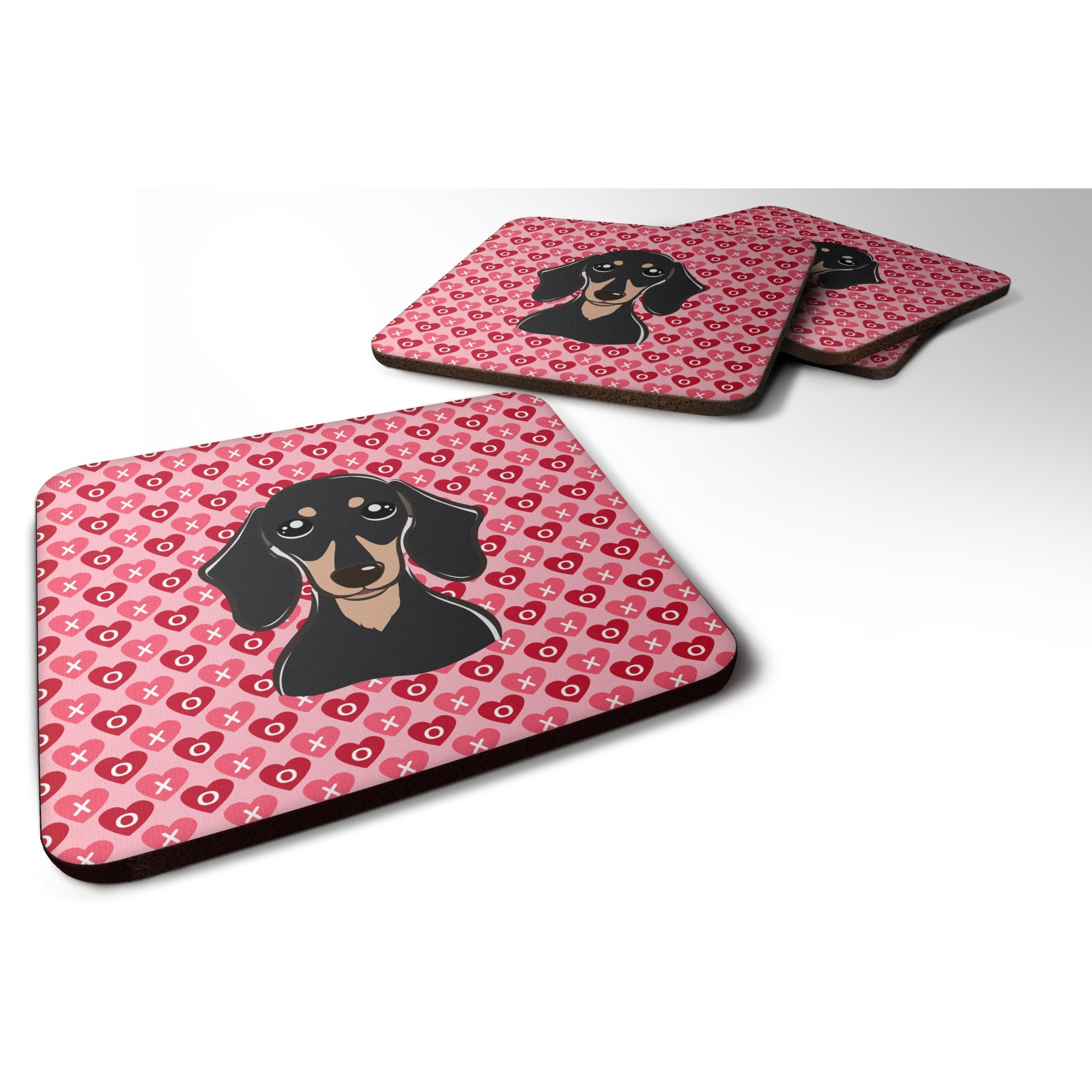 &quotCaroline's Treasures Smooth black & Tan Dachshund Hearts Foam Coaster Set of 4, 3.5, Multicolor"