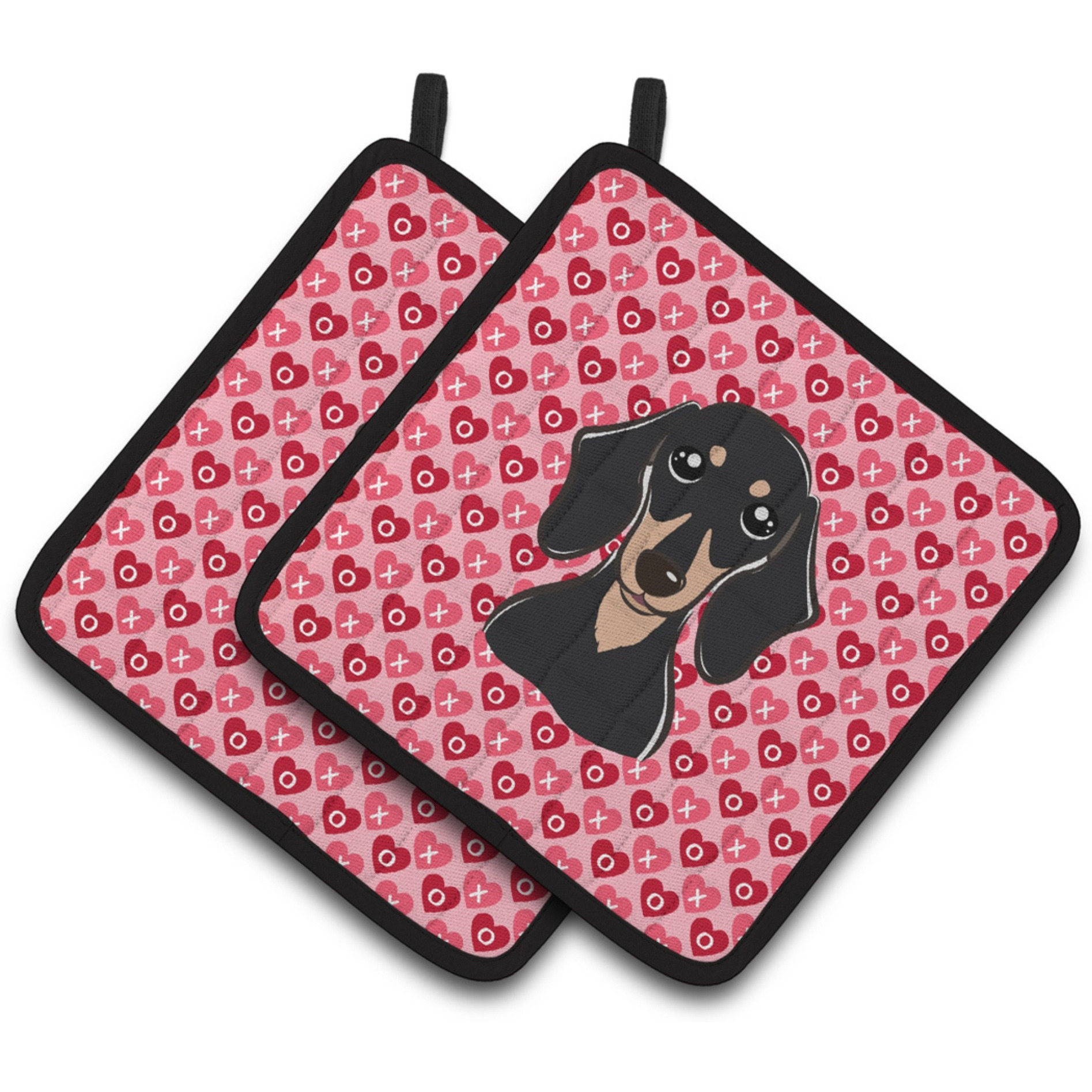 &quotCaroline's Treasures Smooth black & Tan Dachshund Hearts Pair of Pot Holders, 7.5HX7.5W, Multicolor"