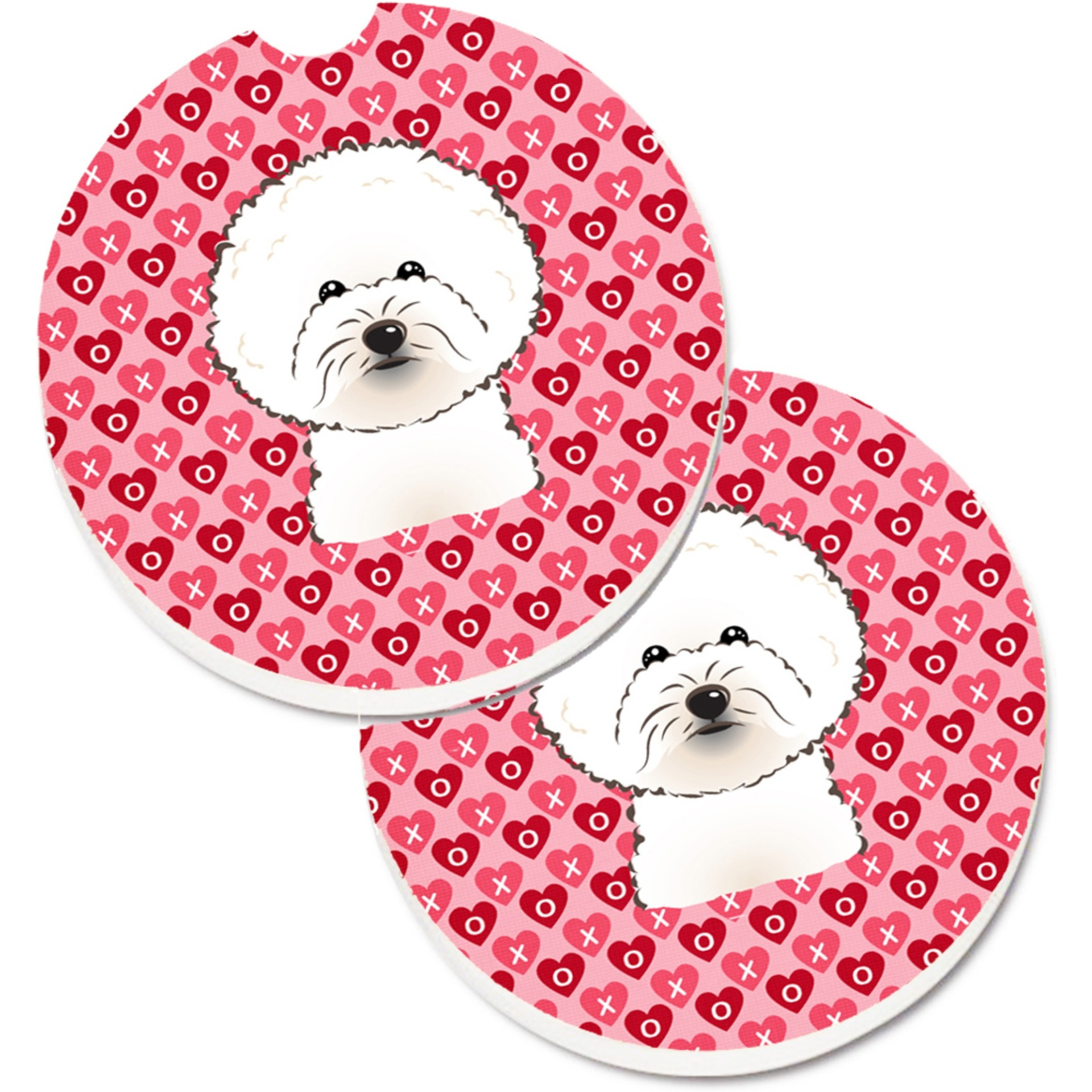 &quotCaroline's Treasures Bichon Frise Hearts Set of 2 Cup Holder Car Coasters, 2.56, Multicolor"