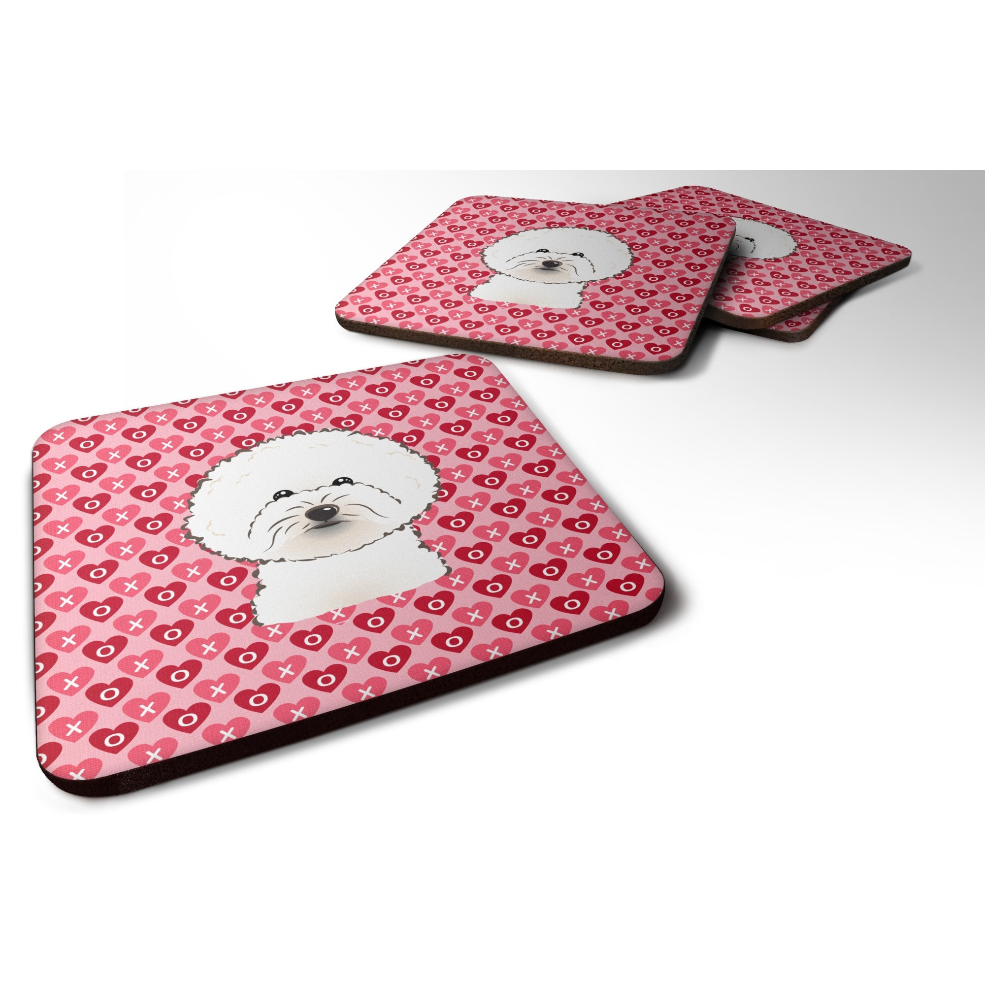 &quotCaroline's Treasures Bichon Frise Hearts Foam Coaster Set of 4, 3.5, Multicolor"