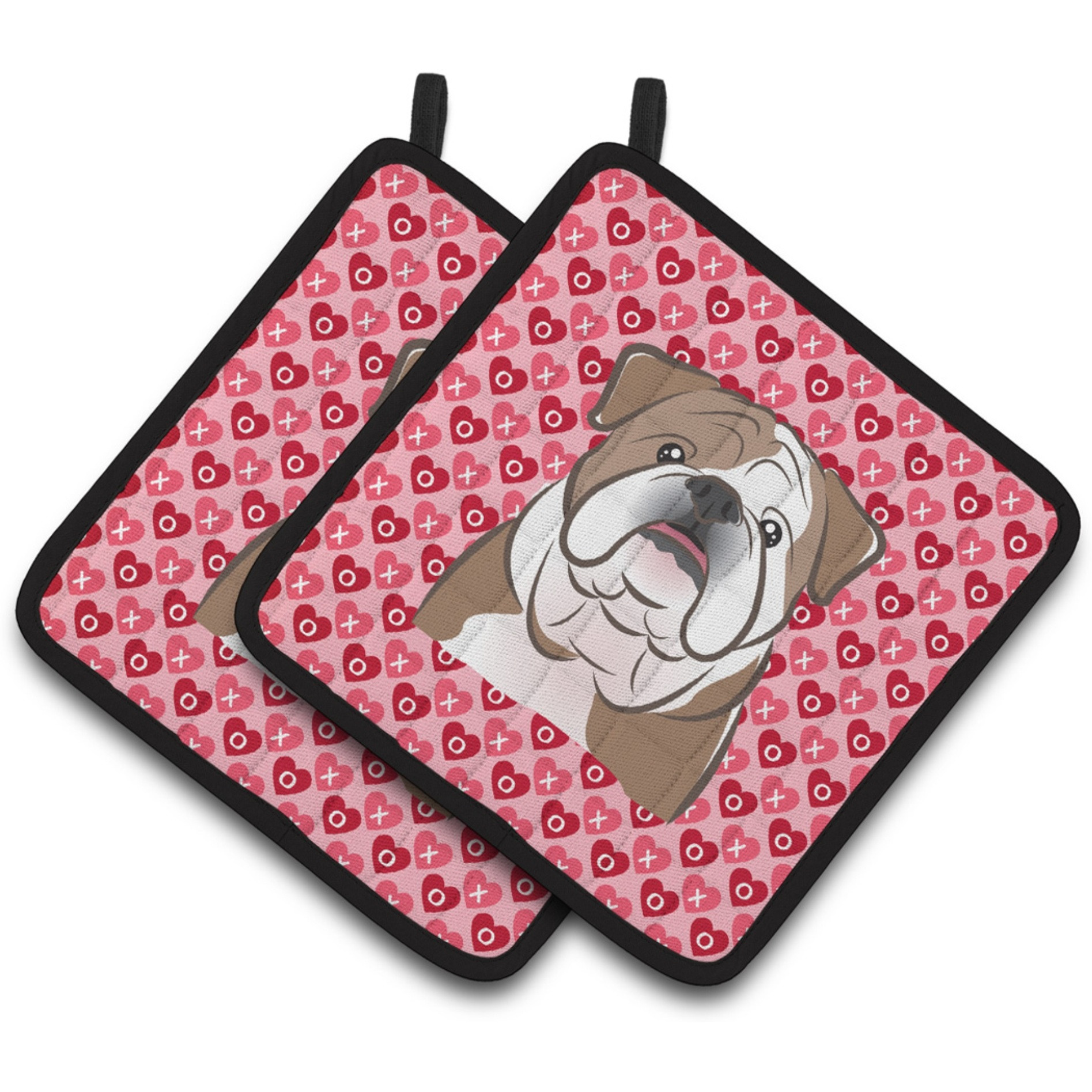 &quotCaroline's Treasures English Bulldog Hearts Pair of Pot Holders, 7.5HX7.5W, Multicolor"