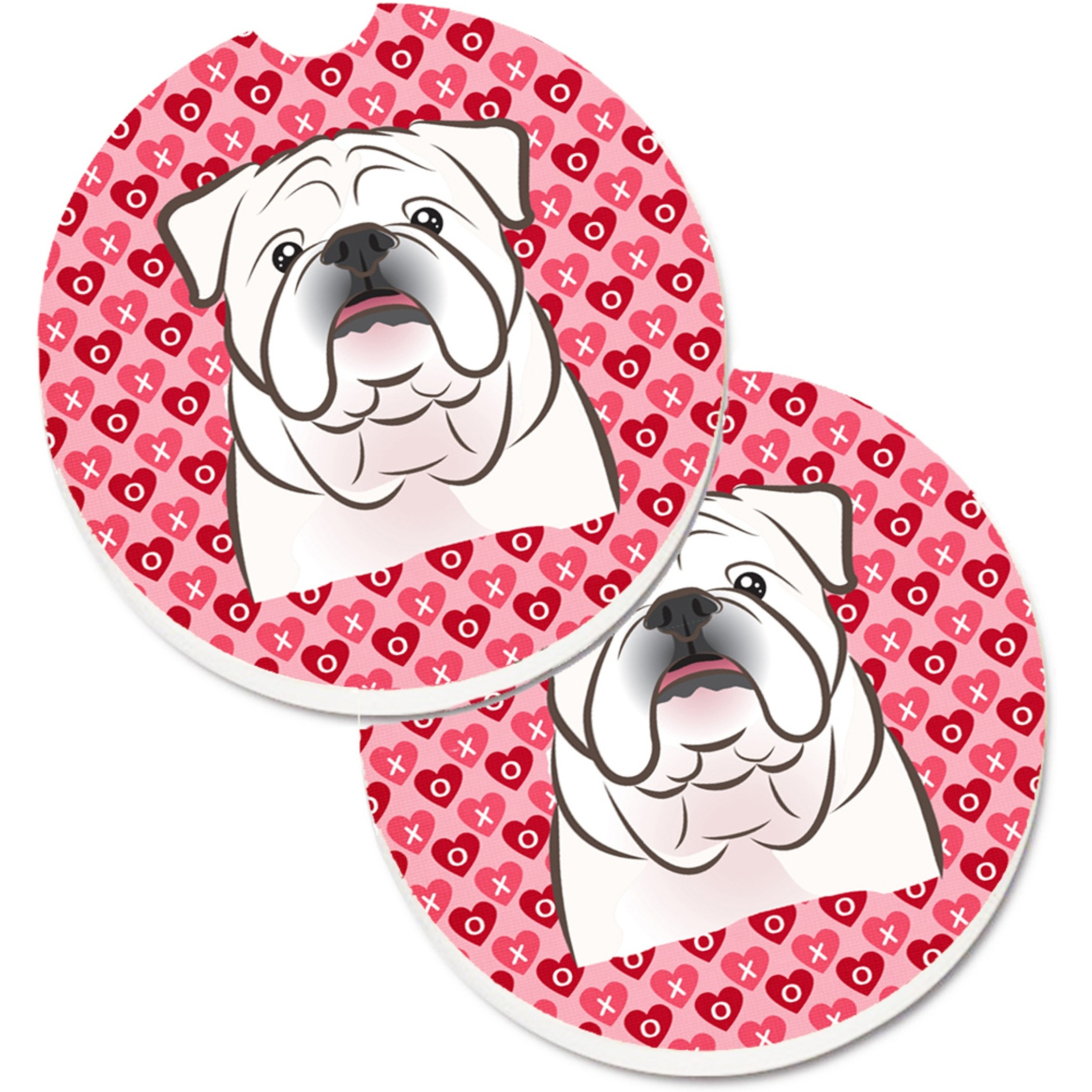 &quotCaroline's Treasures White English Bulldog Hearts Set of 2 Cup Holder Car Coasters, 2.56, Multicolor"