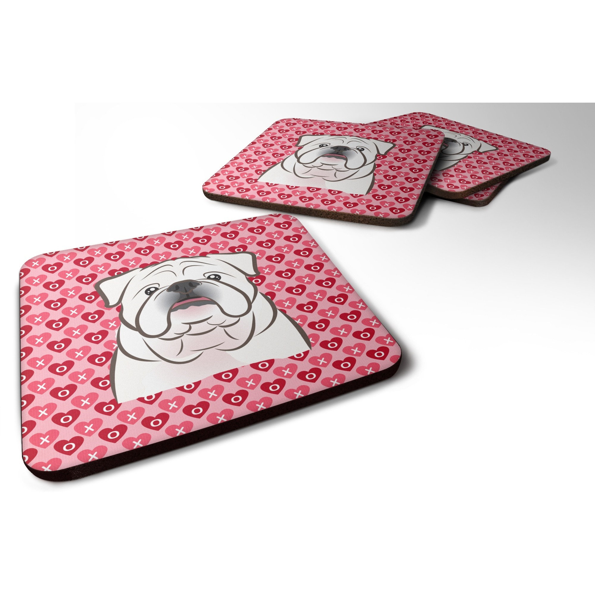&quotCaroline's Treasures White English Bulldog Hearts Foam Coaster Set of 4, 3.5, Multicolor"
