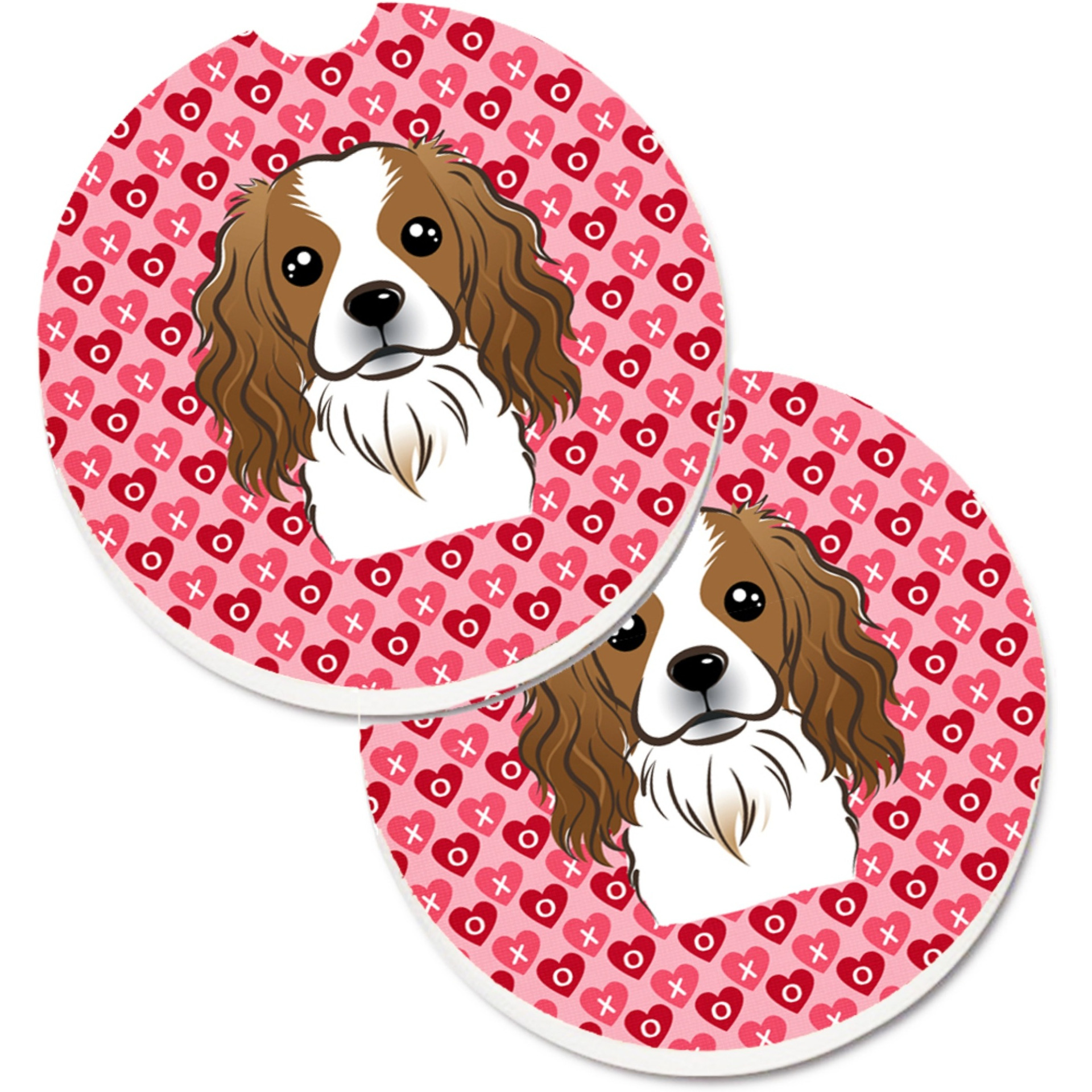 &quotCaroline's Treasures Cavalier Spaniel Hearts Set of 2 Cup Holder Car Coasters, 2.56, Multicolor"