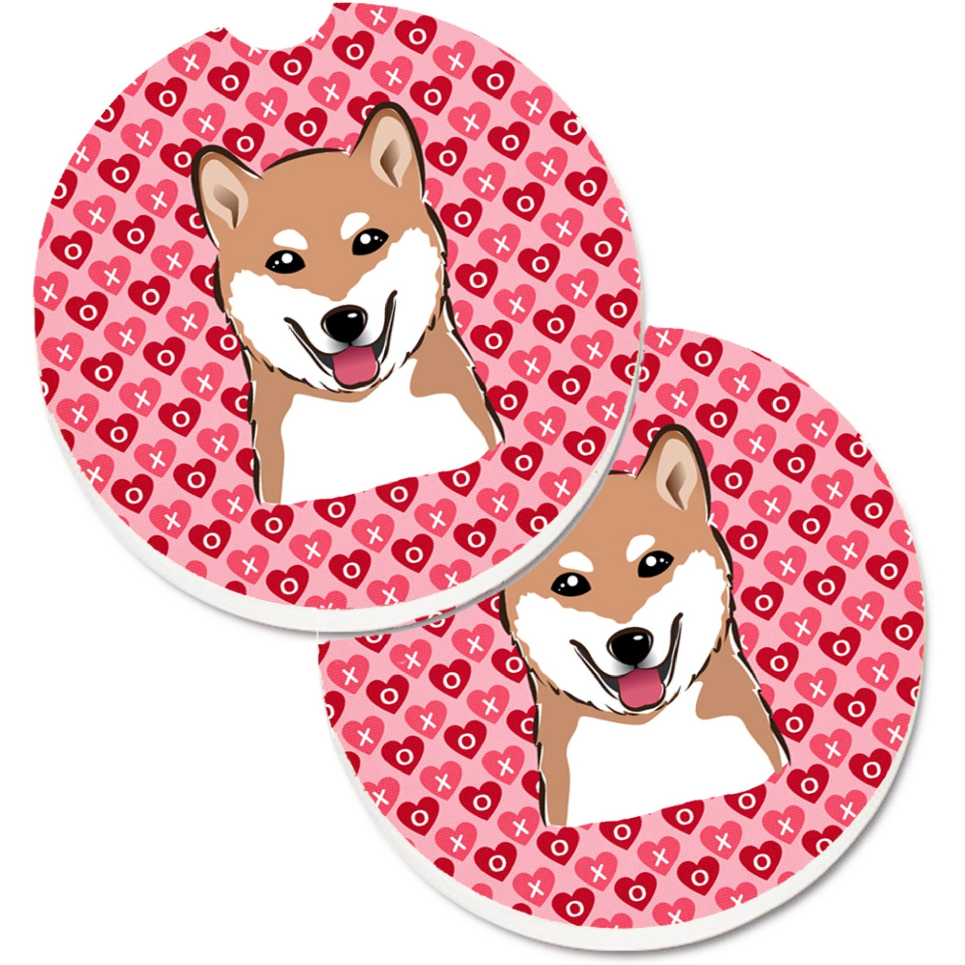 &quotCaroline's Treasures Shiba Inu Hearts Set of 2 Cup Holder Car Coasters, 2.56, Multicolor"