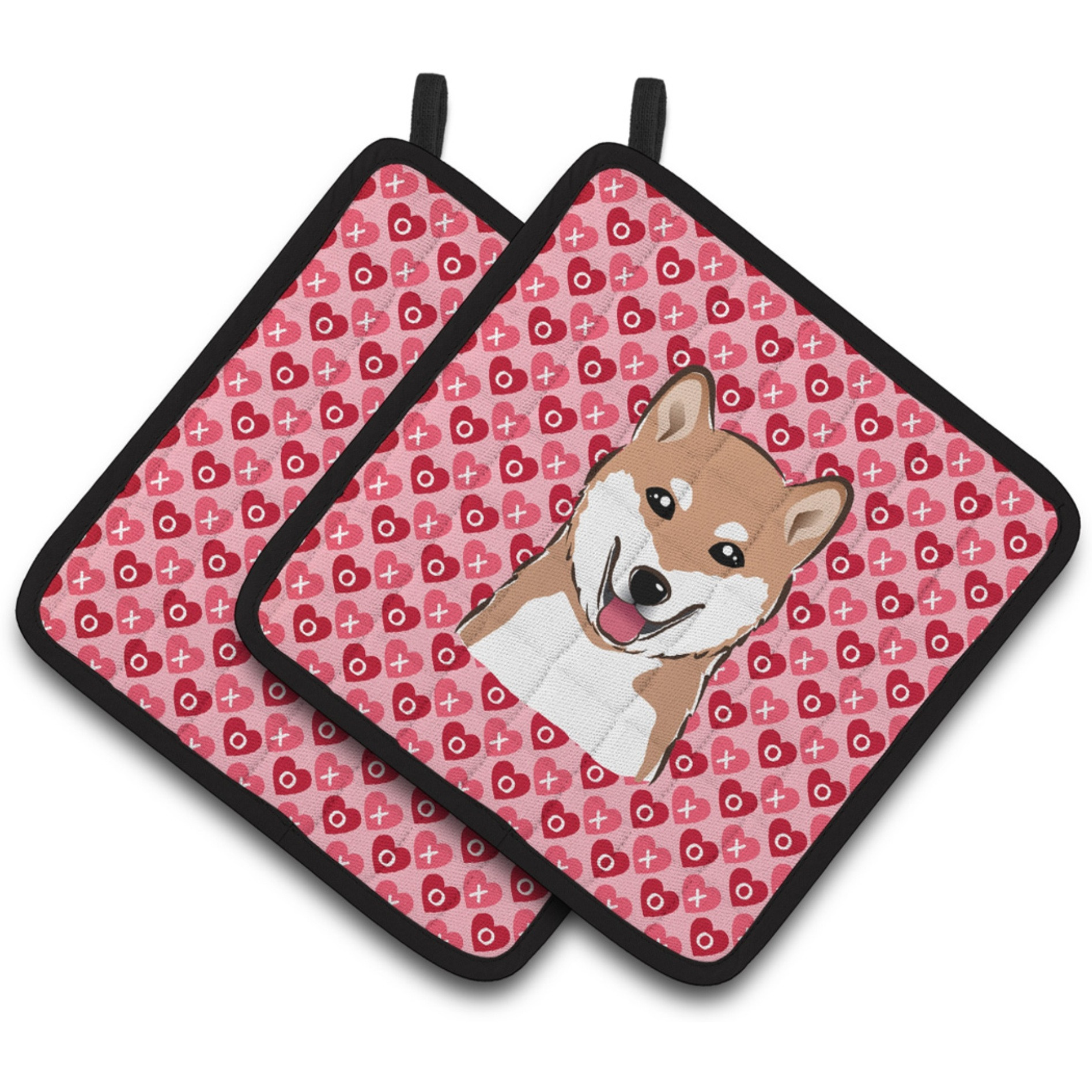 &quotCaroline's Treasures Shiba Inu Hearts Pair of Pot Holders, 7.5HX7.5W, Multicolor"