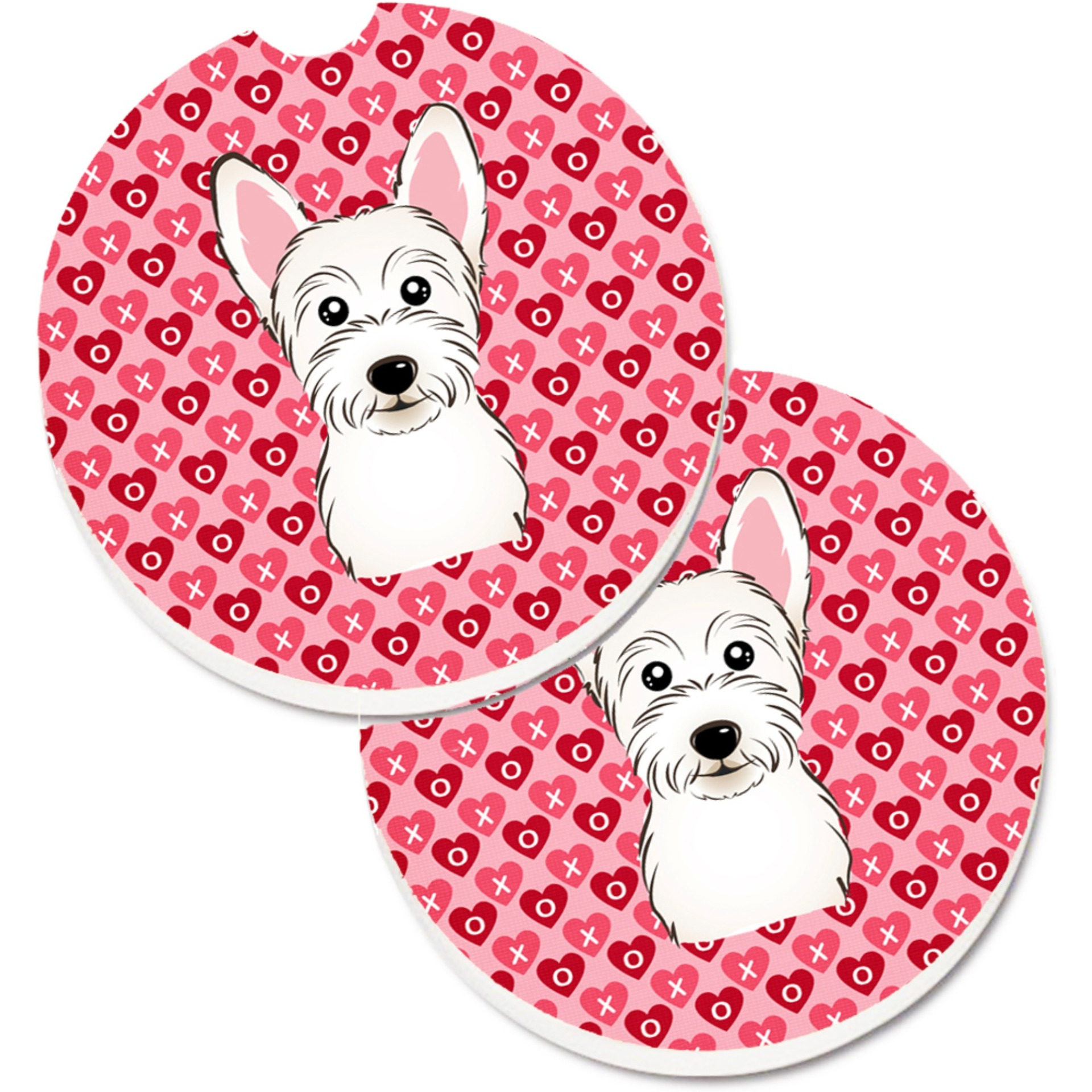 &quotCaroline's Treasures Westie Hearts Set of 2 Cup Holder Car Coasters, 2.56, Multicolor"