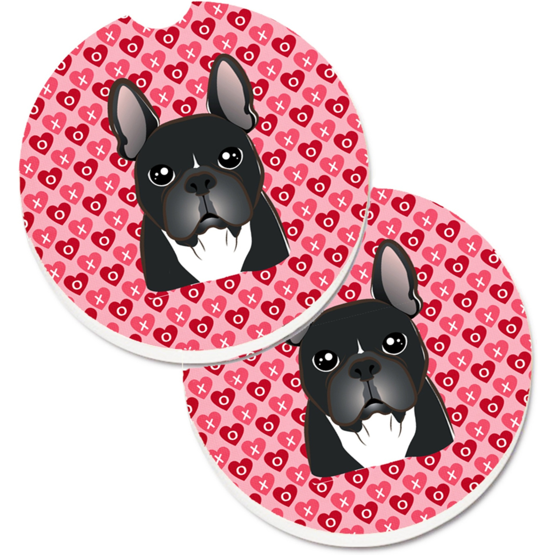 &quotCaroline's Treasures BB5297CARC French Bulldog Hearts Cup Holder Car Coasters (Set of 2), 2.56"", Multicolor"