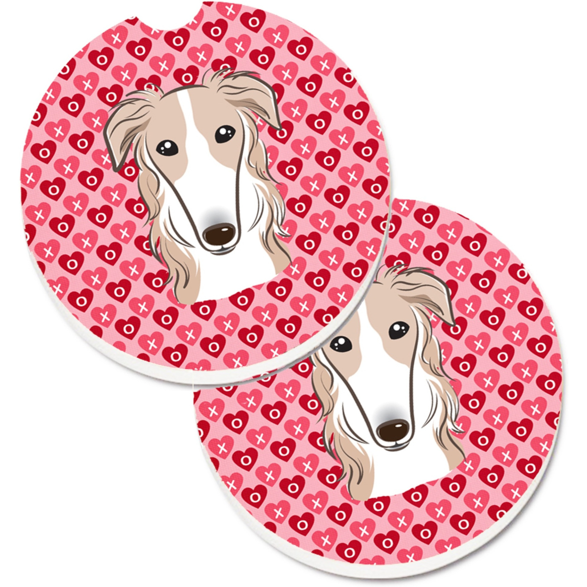 &quotCaroline's Treasures Borzoi Hearts Set of 2 Cup Holder Car Coasters, 2.56, Multicolor"