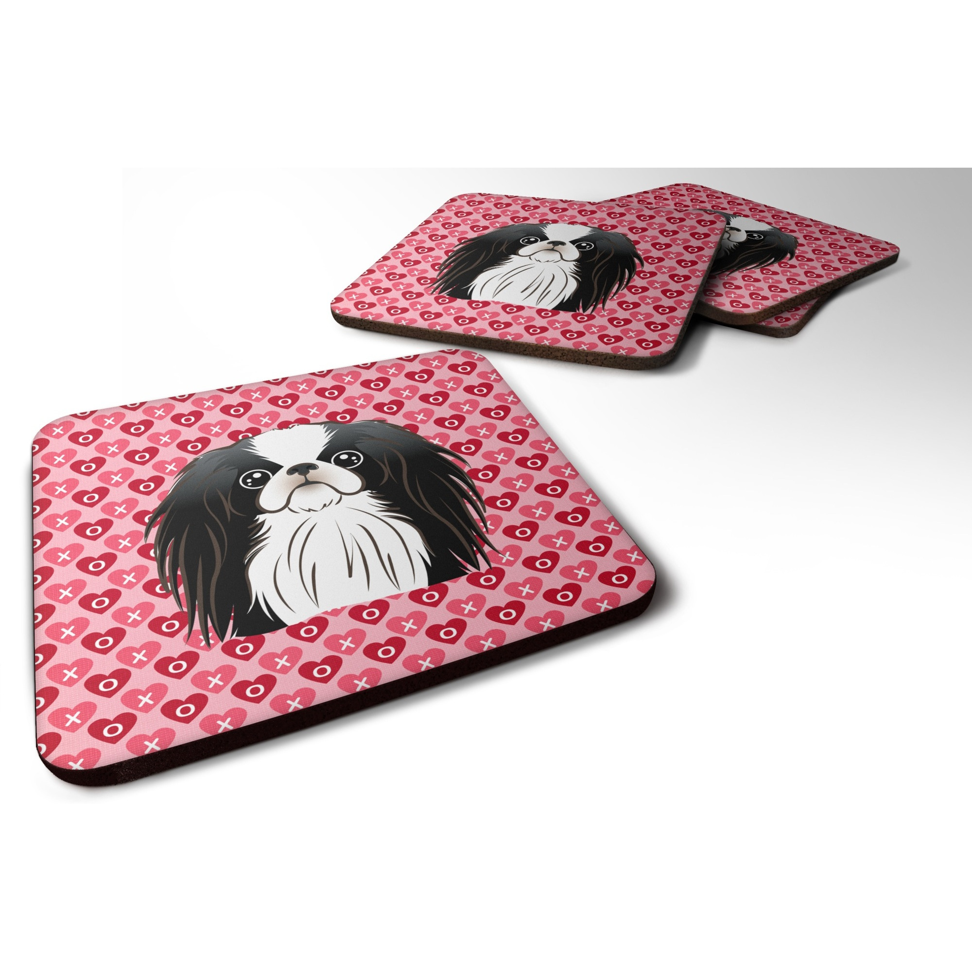 &quotCaroline's Treasures Japanese Chin Hearts Foam Coaster Set of 4, 3.5, Multicolor"