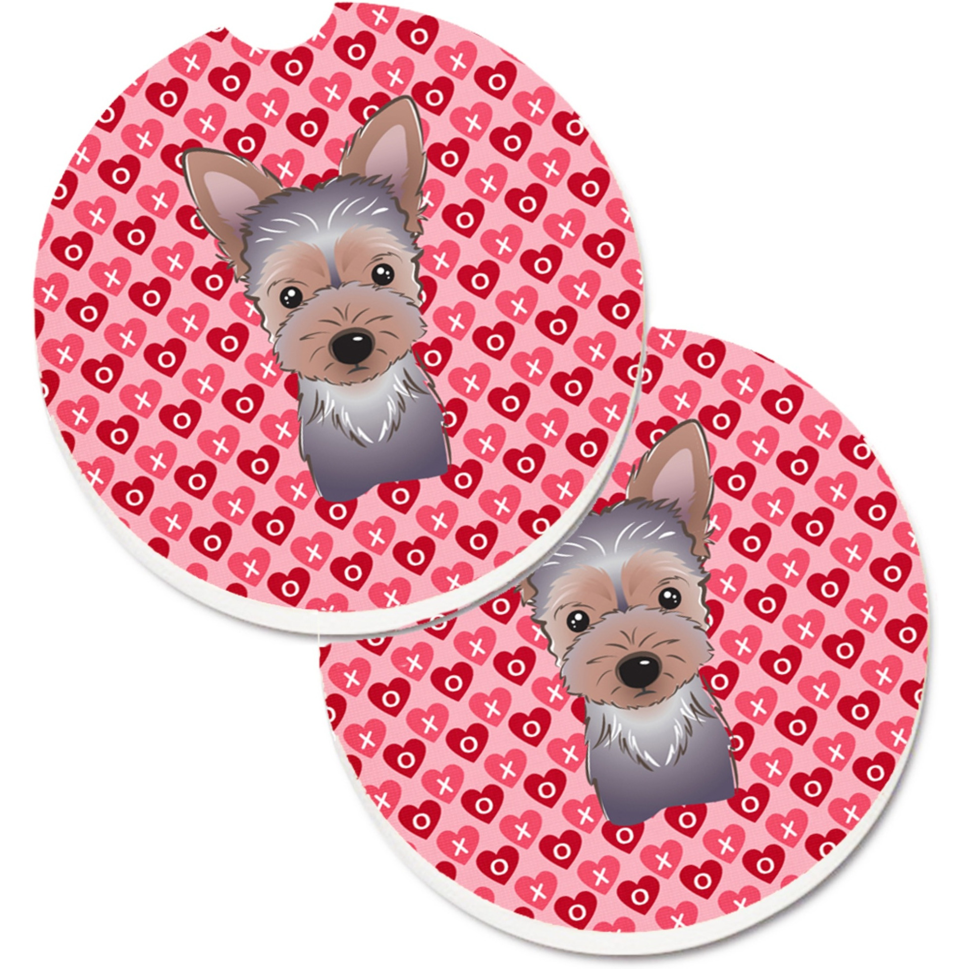 &quotCaroline's Treasures Yorkie Puppy Hearts Set of 2 Cup Holder Car Coasters, 2.56, Multicolor"