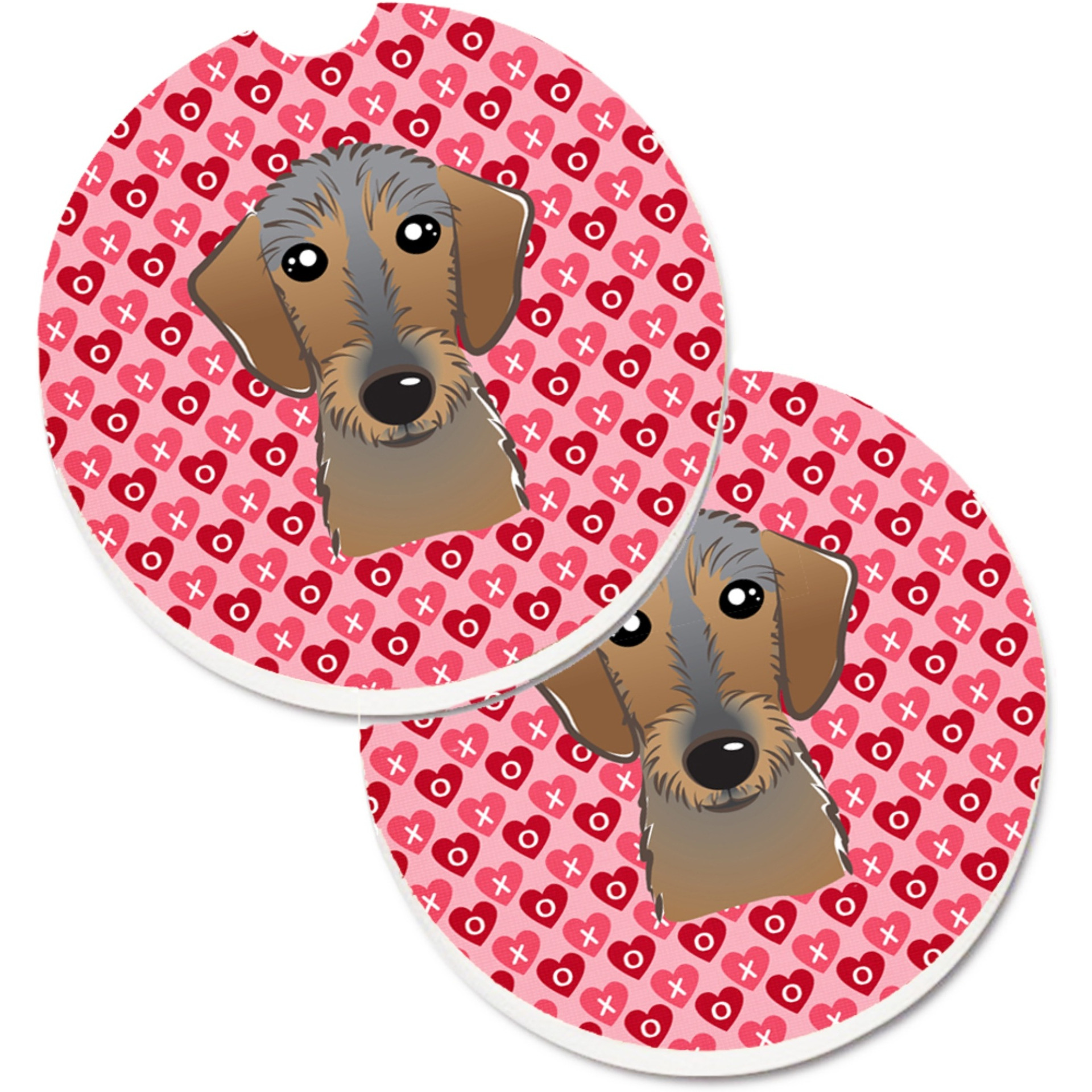 &quotCaroline's Treasures Wirehaired Dachshund Hearts Set of 2 Cup Holder Car Coasters, 2.56, Multicolor"