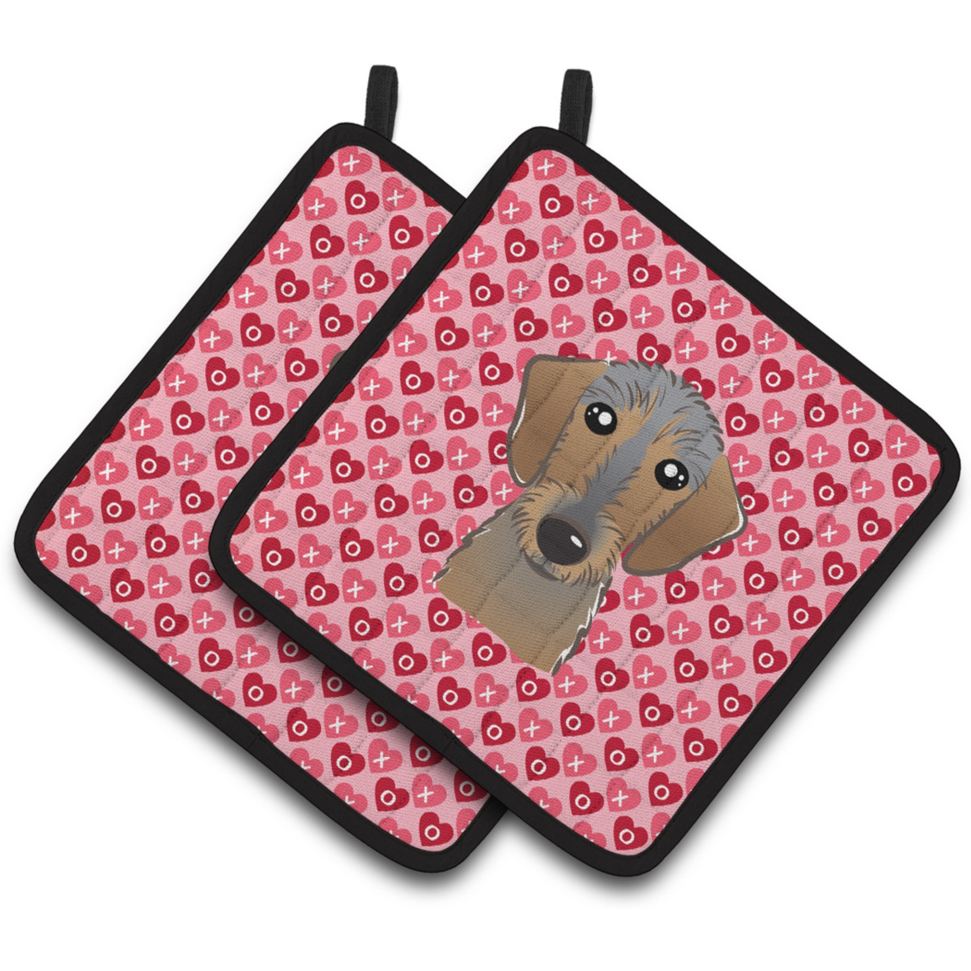&quotCaroline's Treasures Wirehaired Dachshund Hearts Pair of Pot Holders, 7.5HX7.5W, Multicolor"