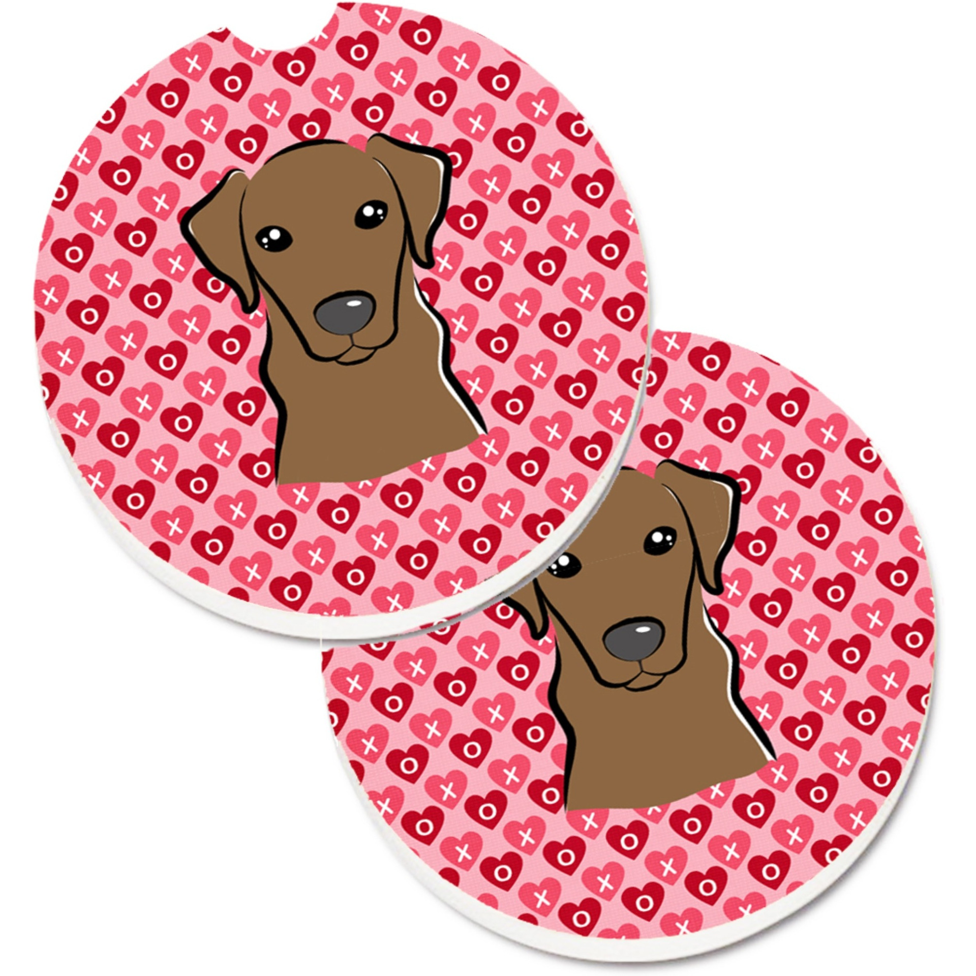 &quotCaroline's Treasures Chocolate Labrador Hearts Set of 2 Cup Holder Car Coasters, 2.56, Multicolor"