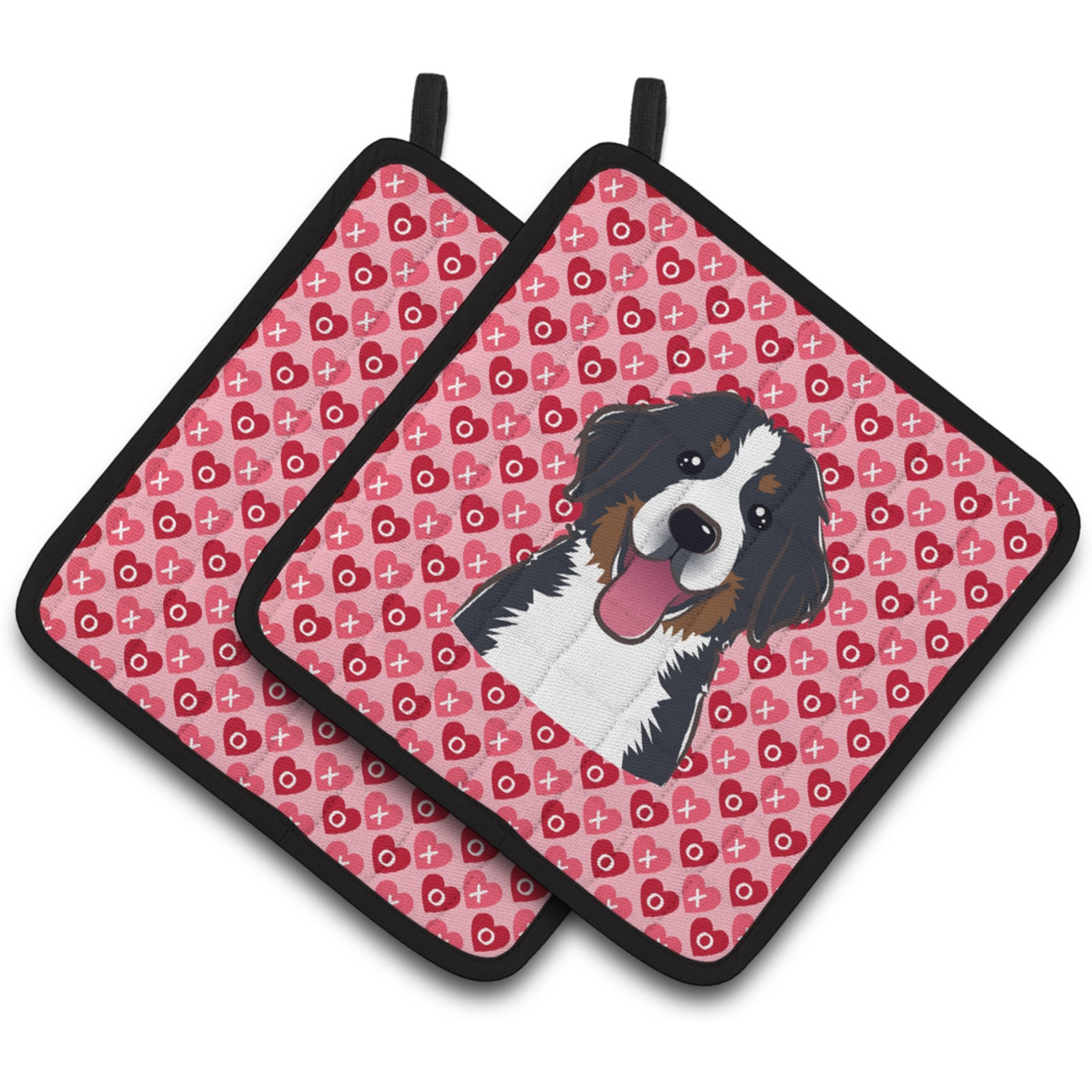 &quotCaroline's Treasures Bernese Mountain Dog Hearts Pair of Pot Holders, 7.5HX7.5W, Multicolor"