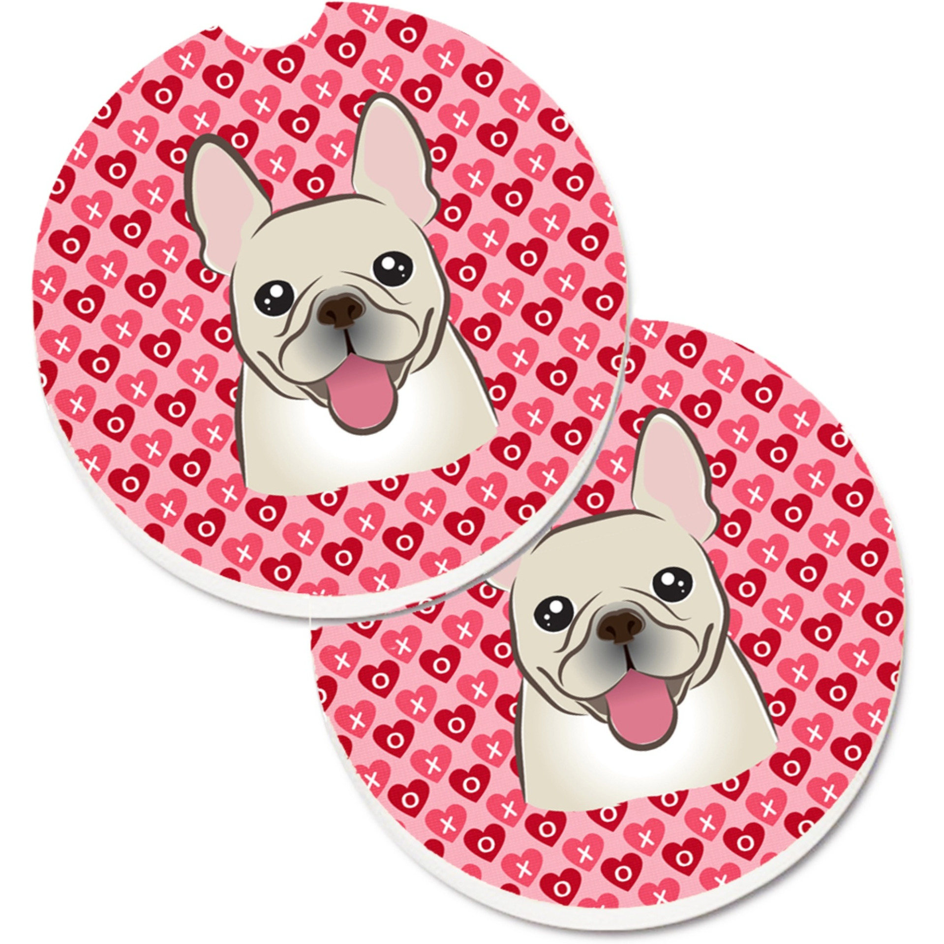 &quotCaroline's Treasures BB5308CARC French Bulldog Hearts Cup Holder Car Coasters (Set of 2), 2.56"", Multicolor"