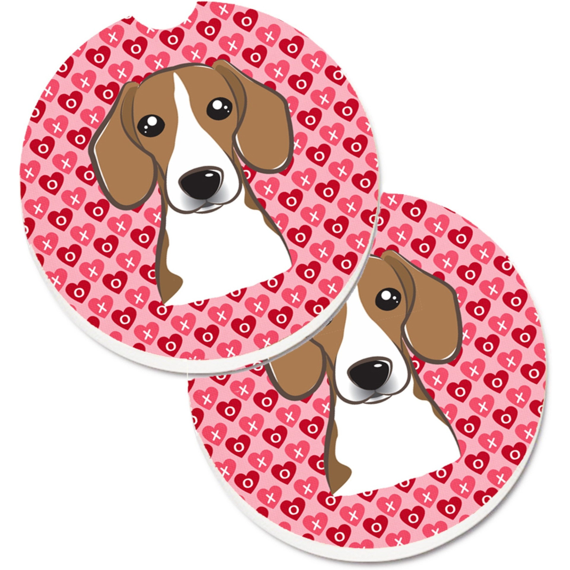 &quotCaroline's Treasures Beagle Hearts Set of 2 Cup Holder Car Coasters, 2.56, Multicolor"