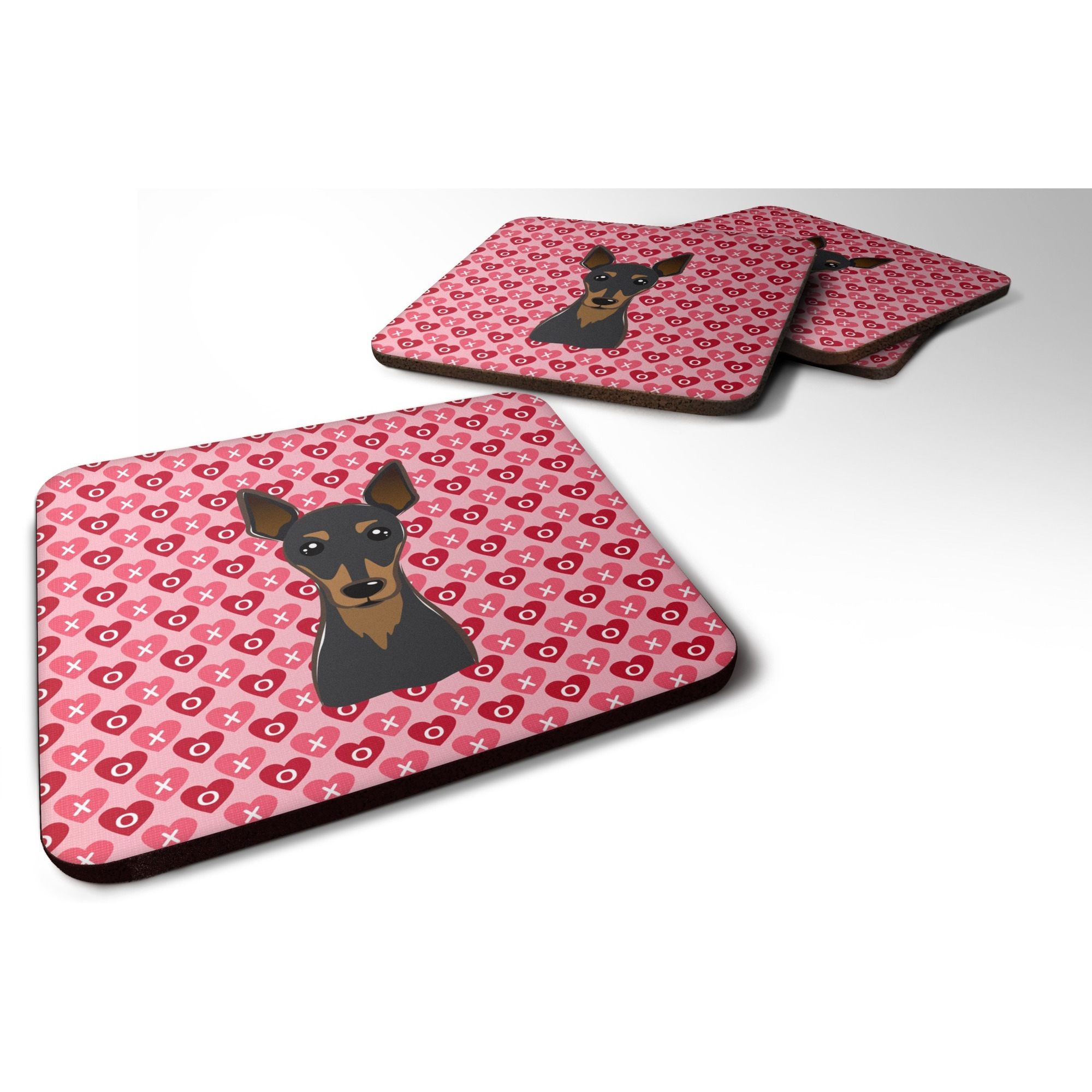 &quotCaroline's Treasures Min Pin Hearts Foam Coaster Set of 4, 3.5, Multicolor"