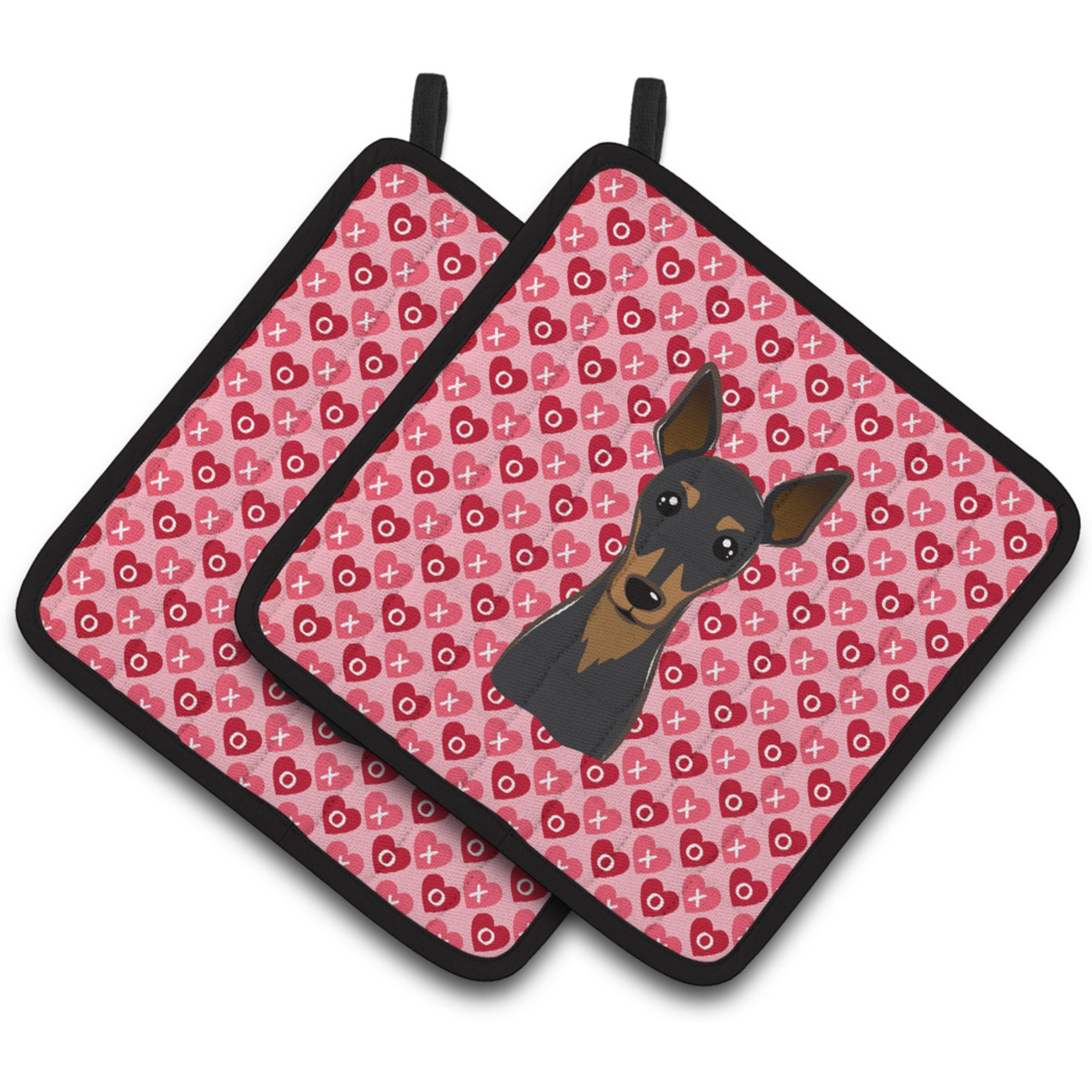 &quotCaroline's Treasures Min Pin Hearts Pair of Pot Holders, 7.5HX7.5W, Multicolor"