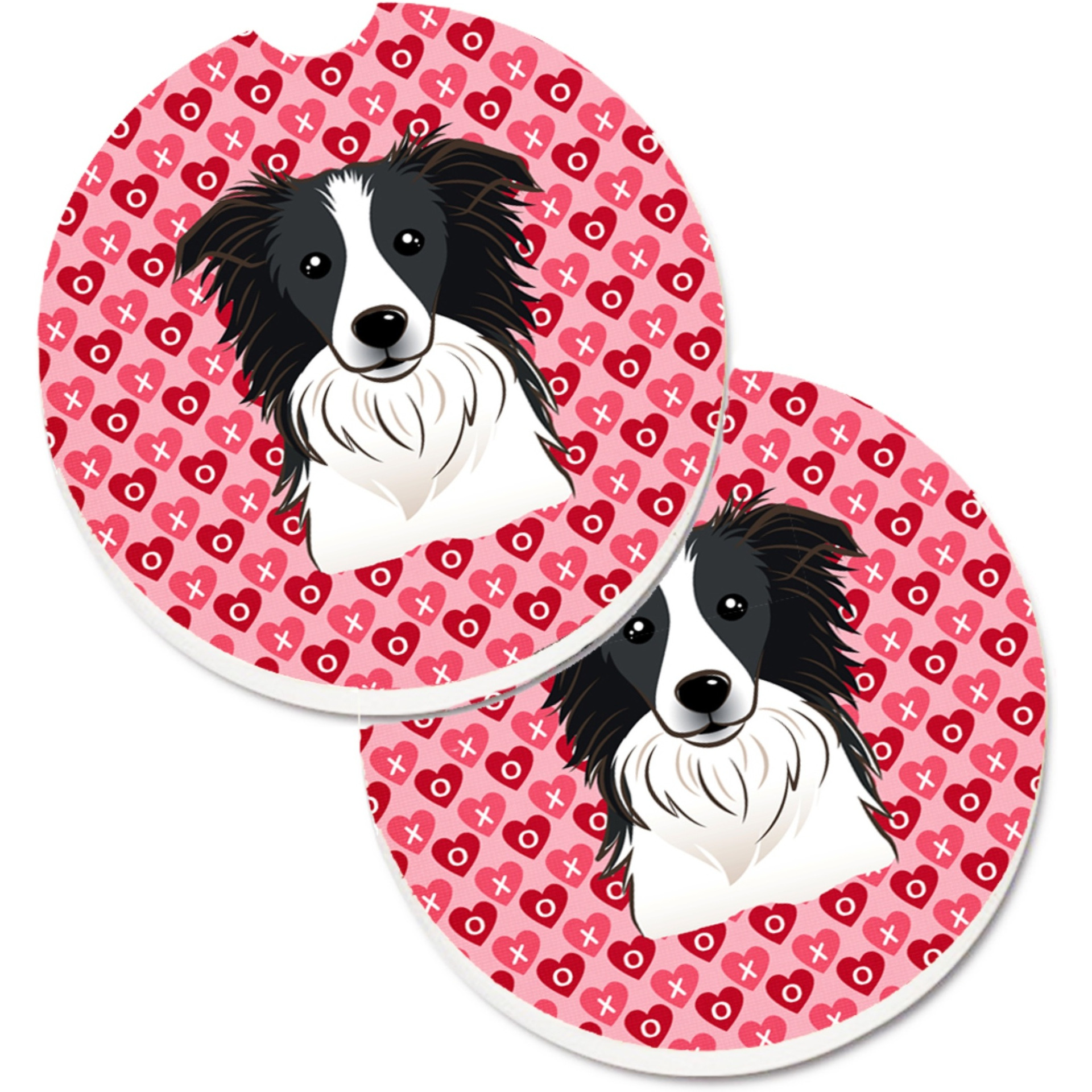&quotCaroline's Treasures Border Collie Hearts Set of 2 Cup Holder Car Coasters, 2.56, Multicolor"