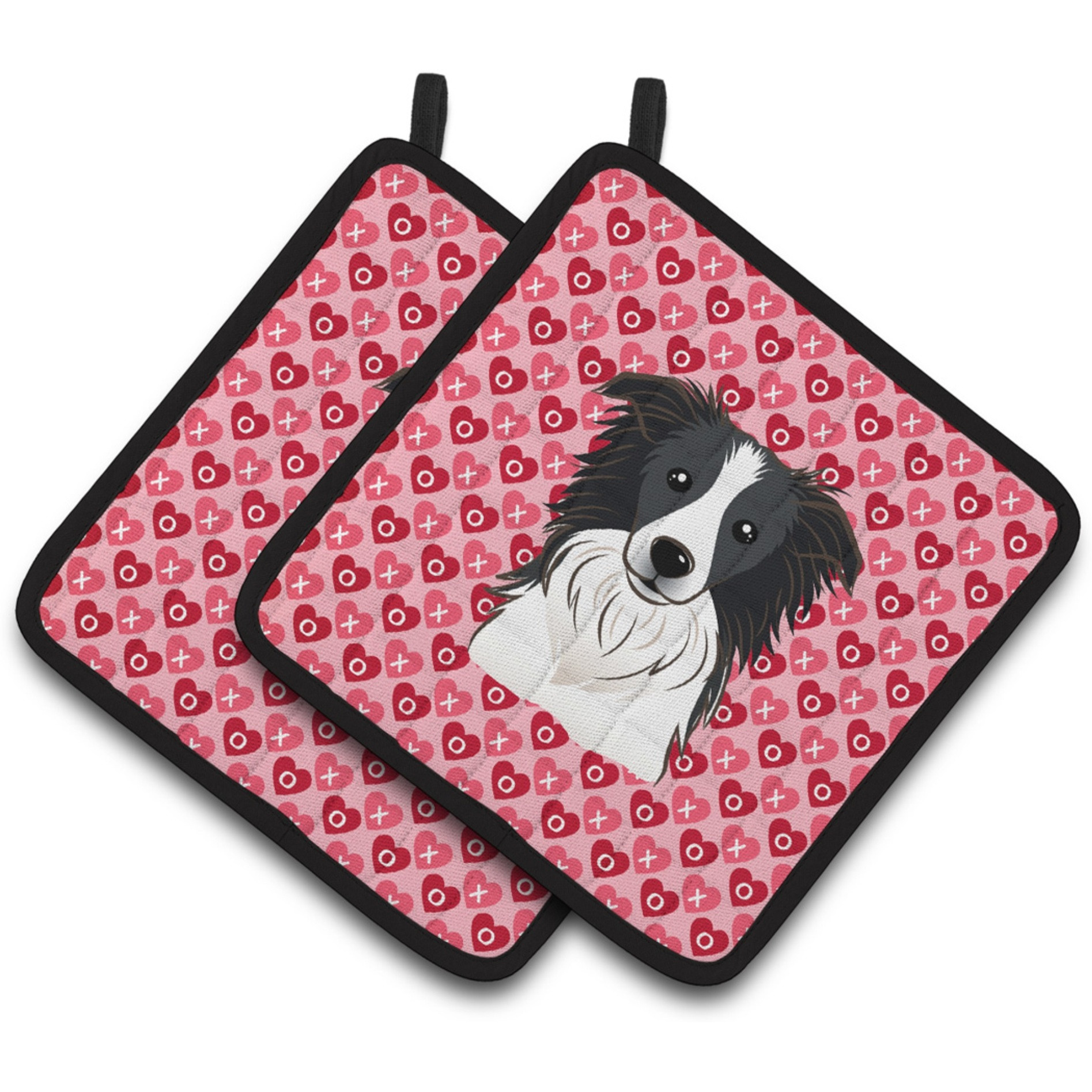 &quotCaroline's Treasures Border Collie Hearts Pair of Pot Holders, 7.5HX7.5W, Multicolor"