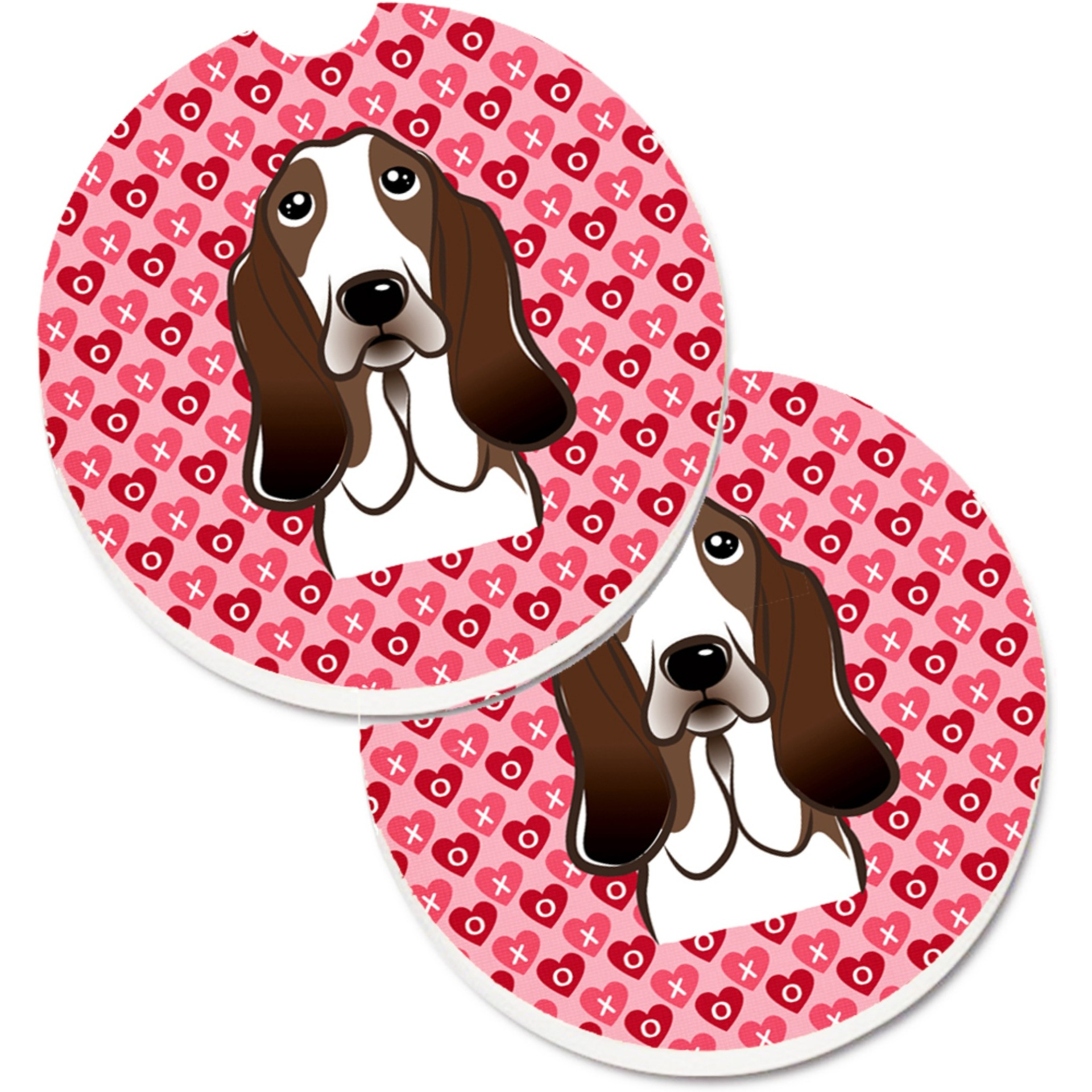 &quotCaroline's Treasures Basset Hound Hearts Set of 2 Cup Holder Car Coasters, 2.56, Multicolor"