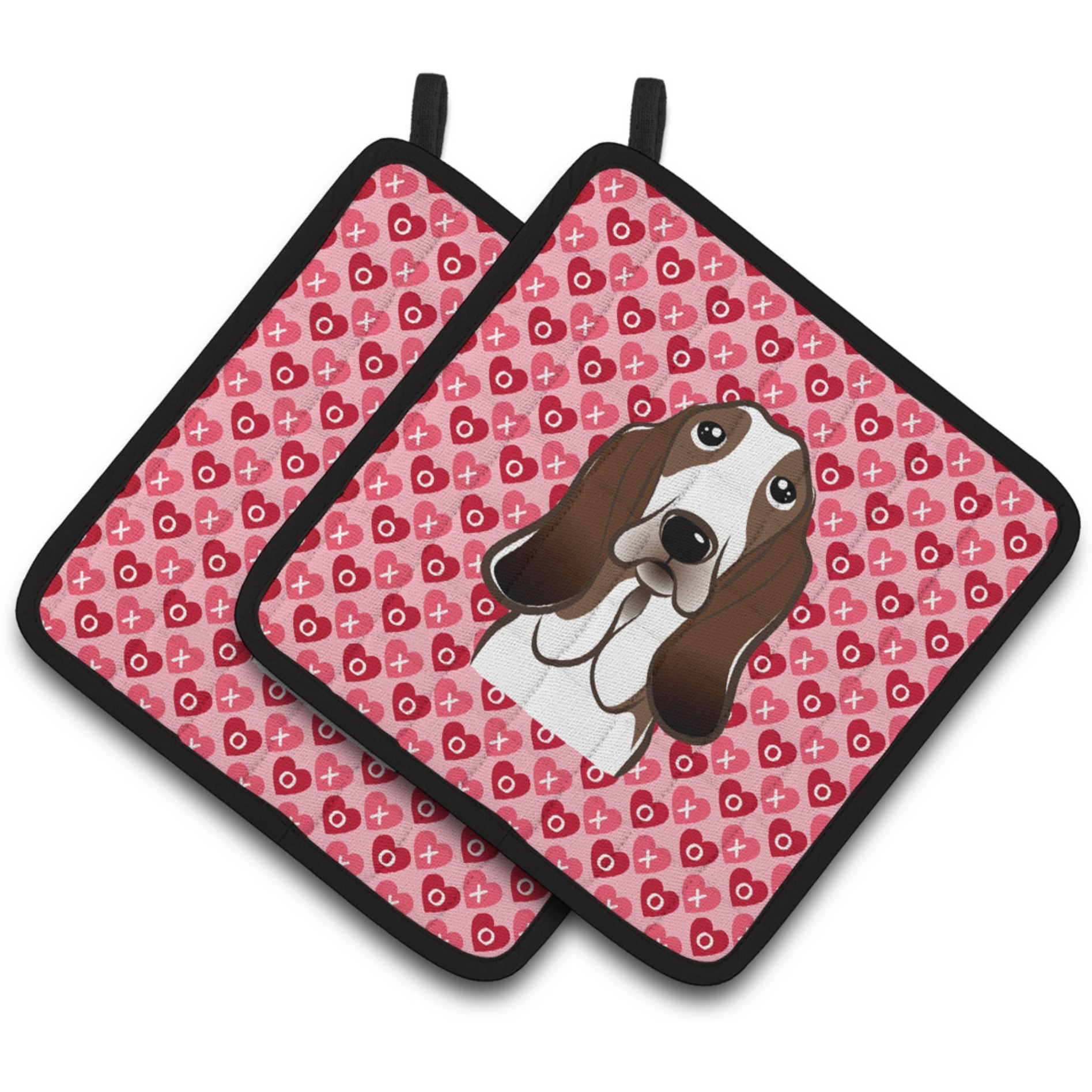&quotCaroline's Treasures Basset Hound Hearts Pair of Pot Holders, 7.5HX7.5W, Multicolor"