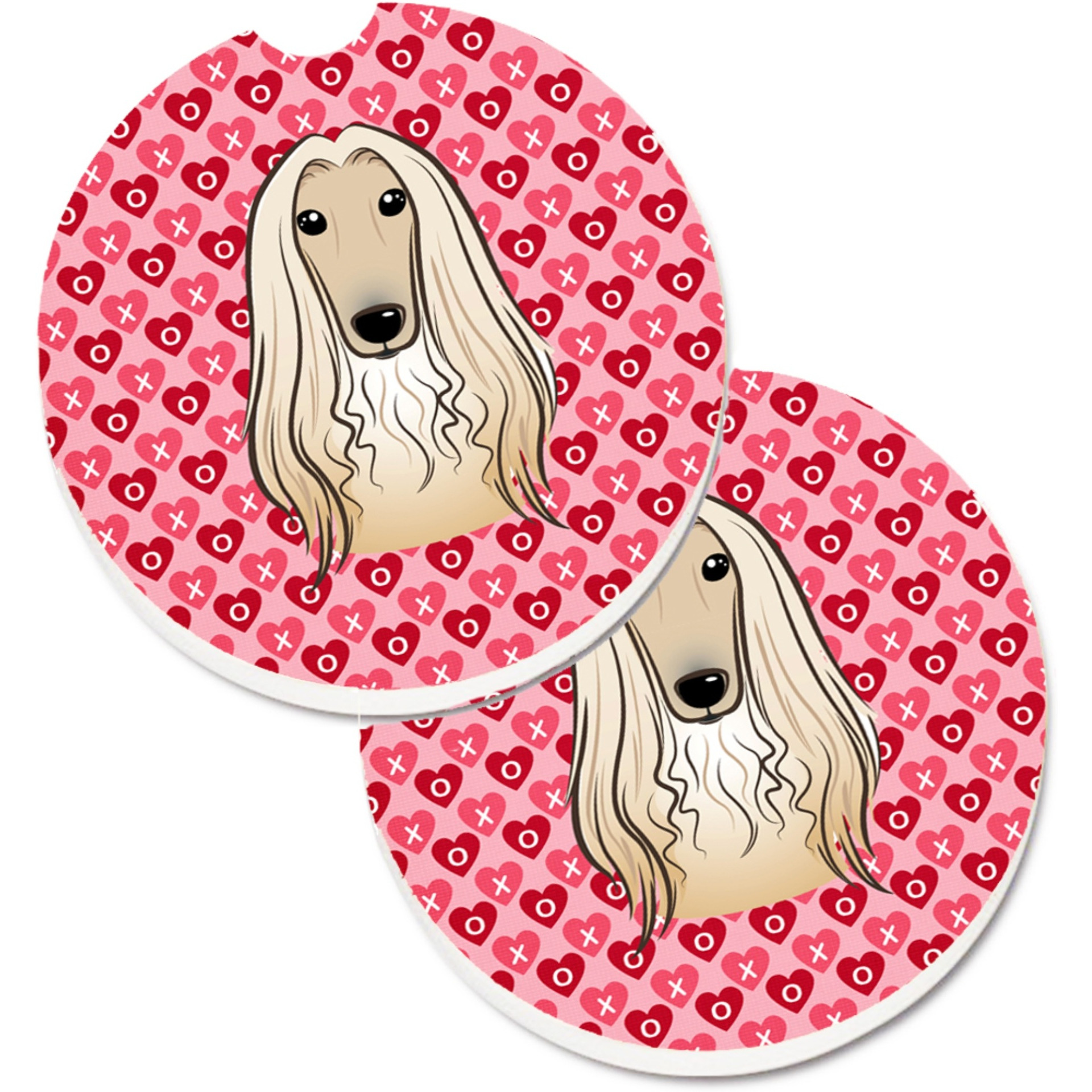 &quotCaroline's Treasures Afghan Hound Hearts Set of 2 Cup Holder Car Coasters, 2.56, Multicolor"