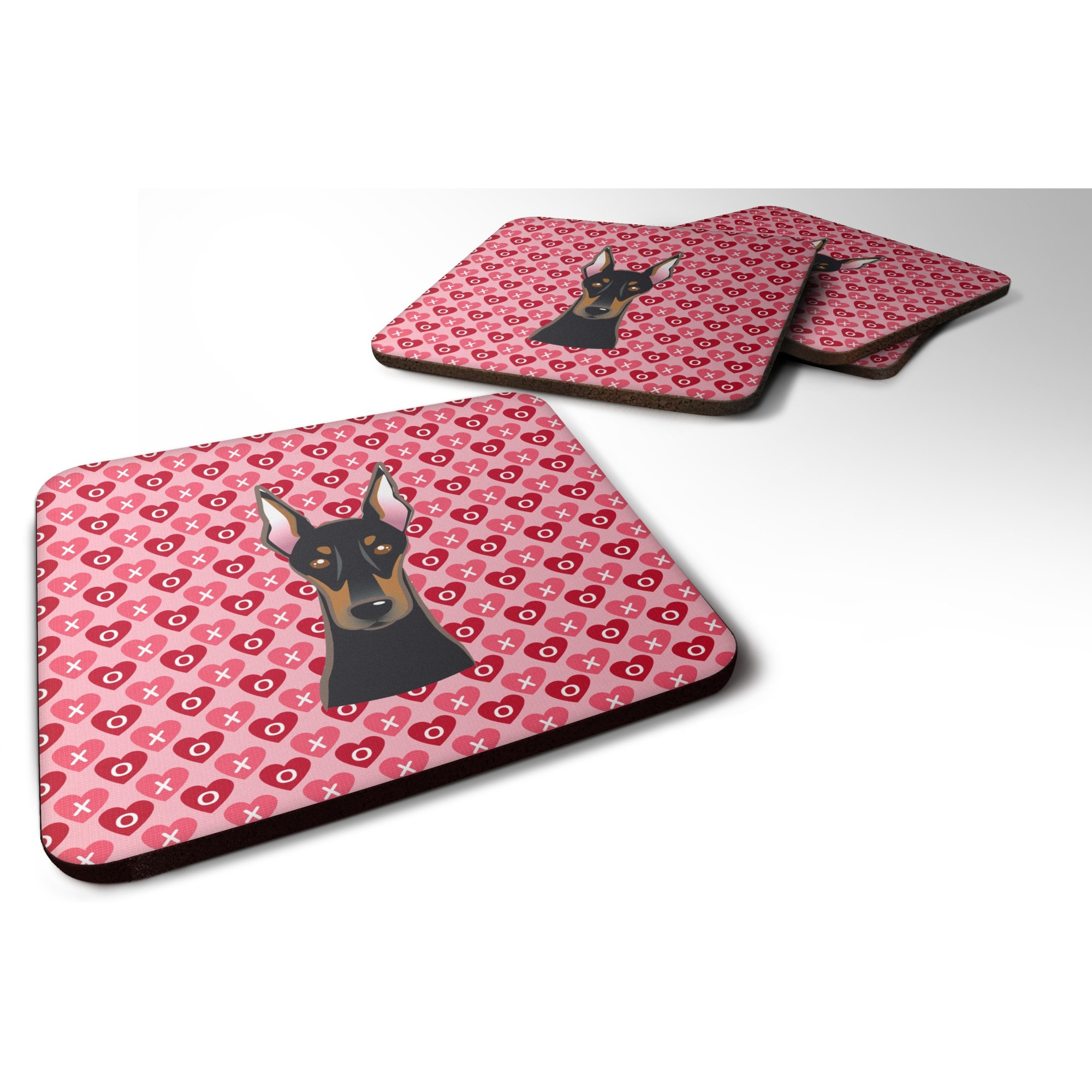 &quotCaroline's Treasures Doberman Pinscher Hearts Foam Coaster Set of 4, 3.5, Multicolor"