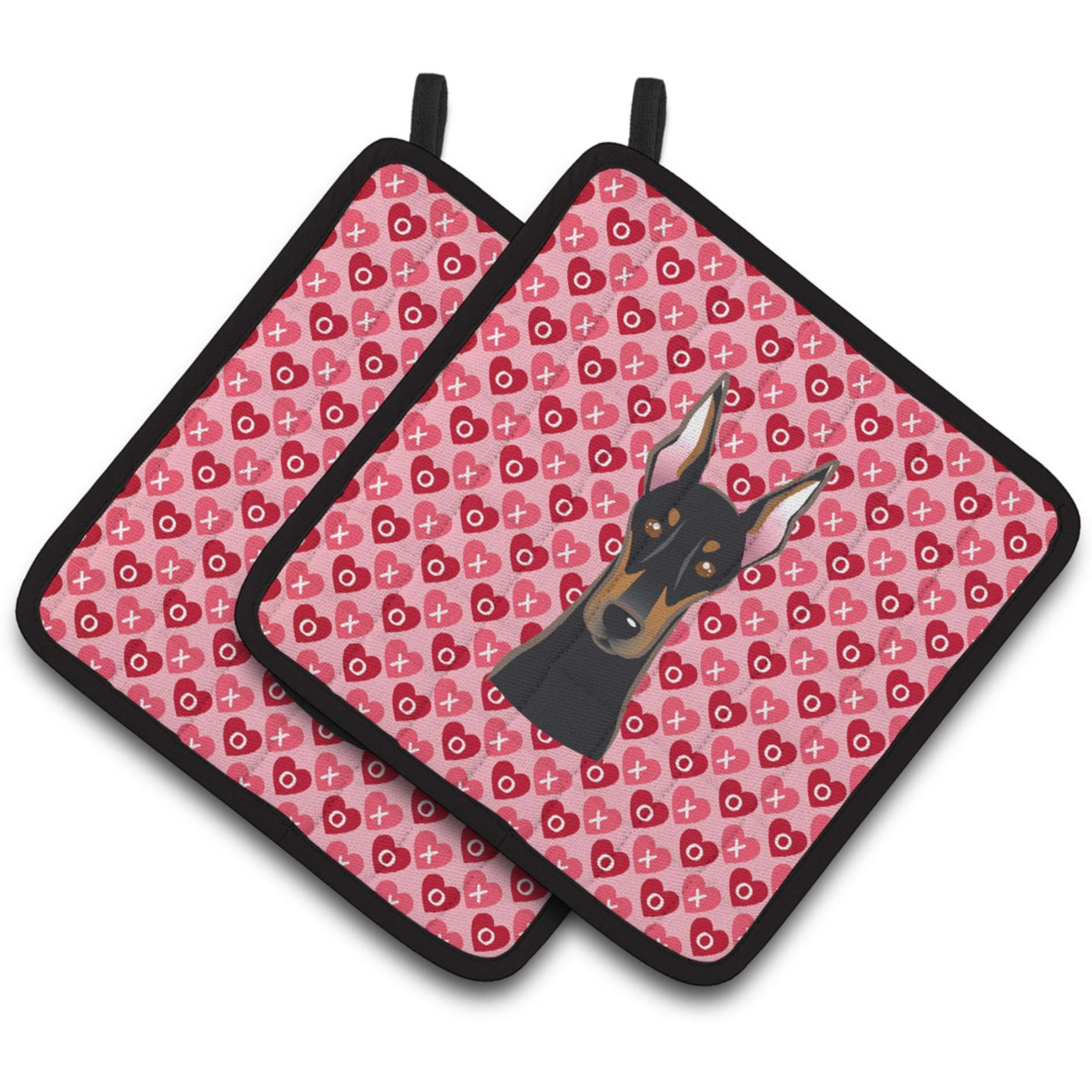 &quotCaroline's Treasures Doberman Pinscher Hearts Pair of Pot Holders, 7.5HX7.5W, Multicolor"
