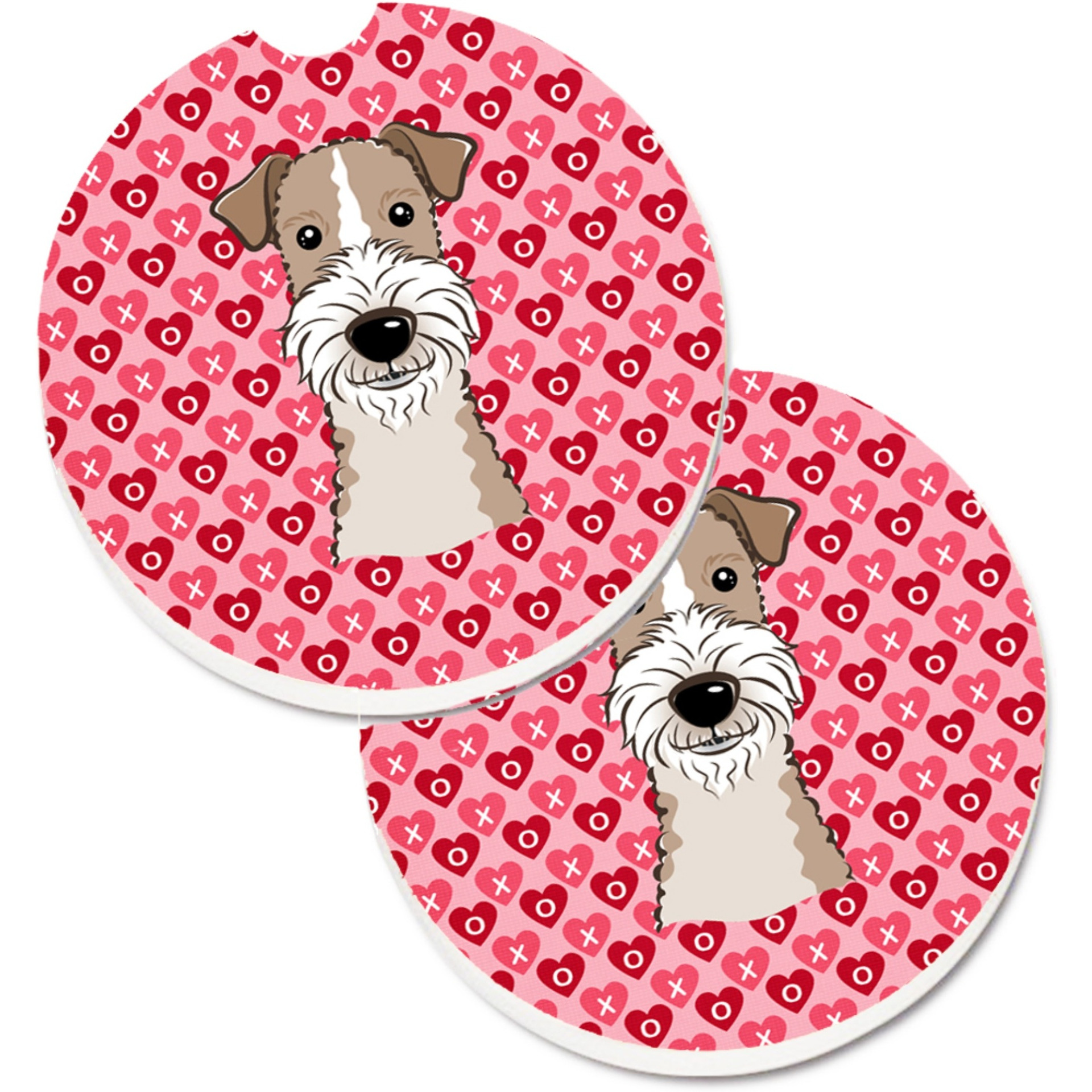 &quotCaroline's Treasures Wire Haired Fox Terrier Hearts Set of 2 Cup Holder Car Coasters, 2.56, Multicolor"