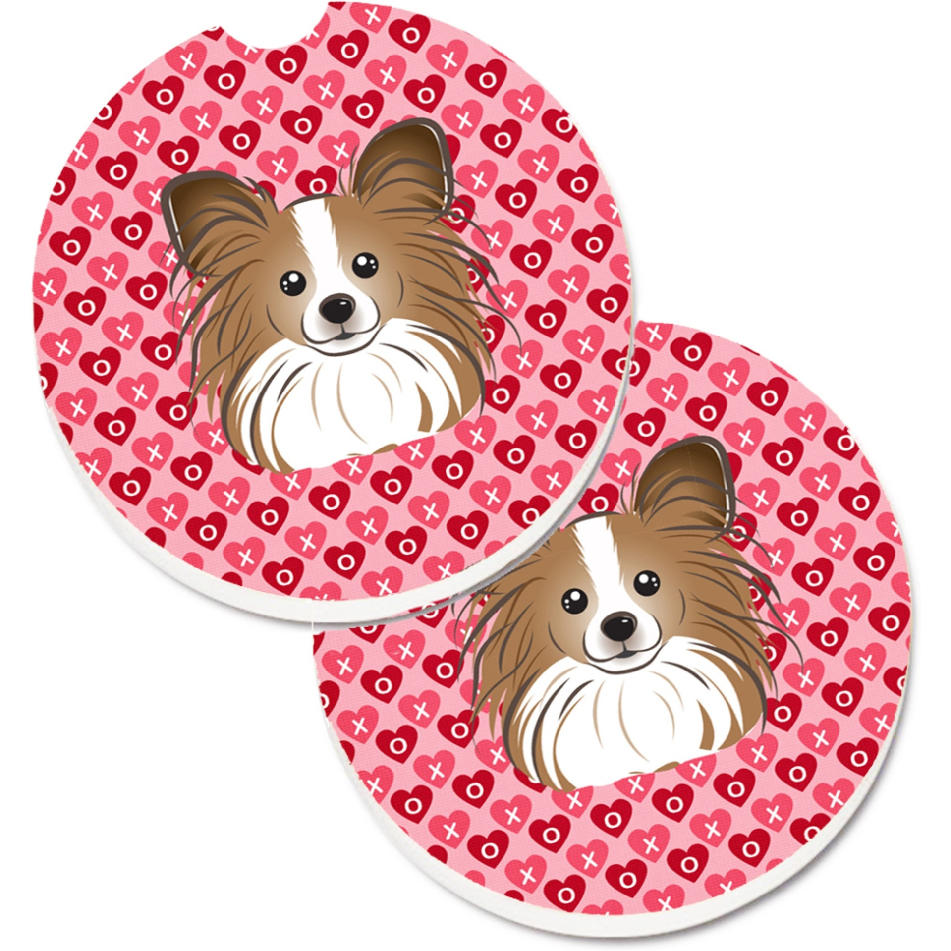 &quotCaroline's Treasures Papillon Hearts Set of 2 Cup Holder Car Coasters, 2.56, Multicolor"