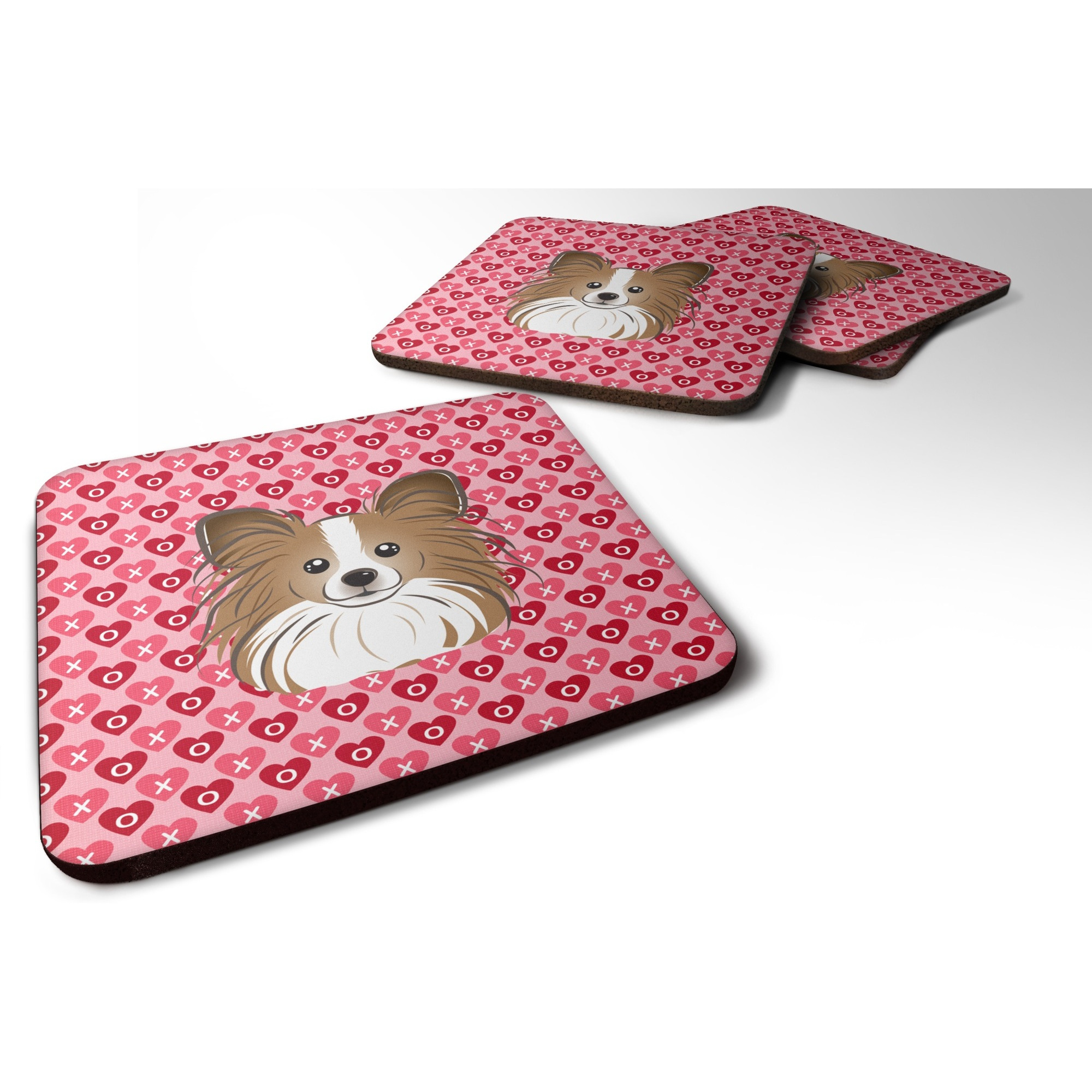 &quotCaroline's Treasures Papillon Hearts Foam Coaster Set of 4, 3.5, Multicolor"